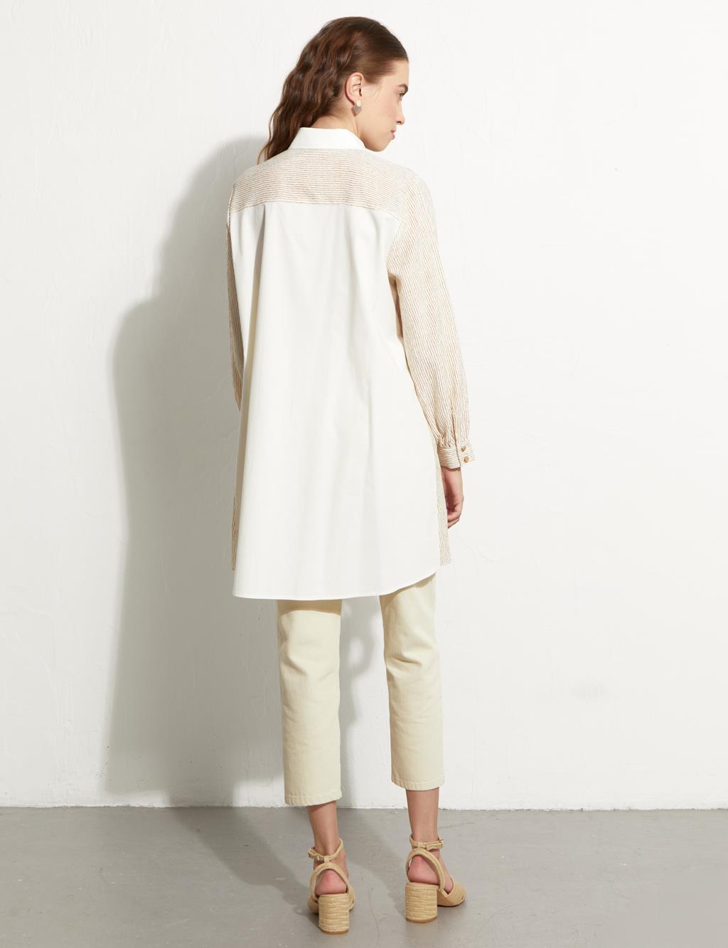 Color Block Tunic Beige Ecru