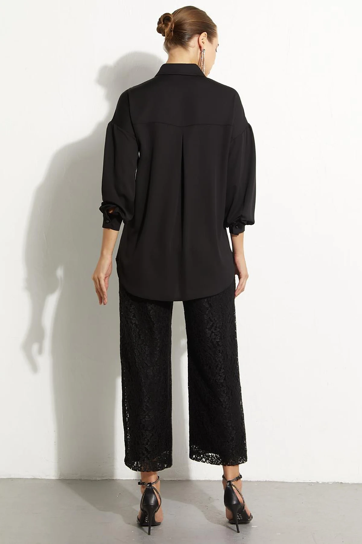 Hidden Placket Lacy Tunic Black