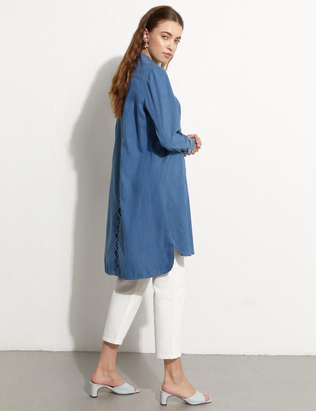 Yarım Patlı Denim Tunik İndigo