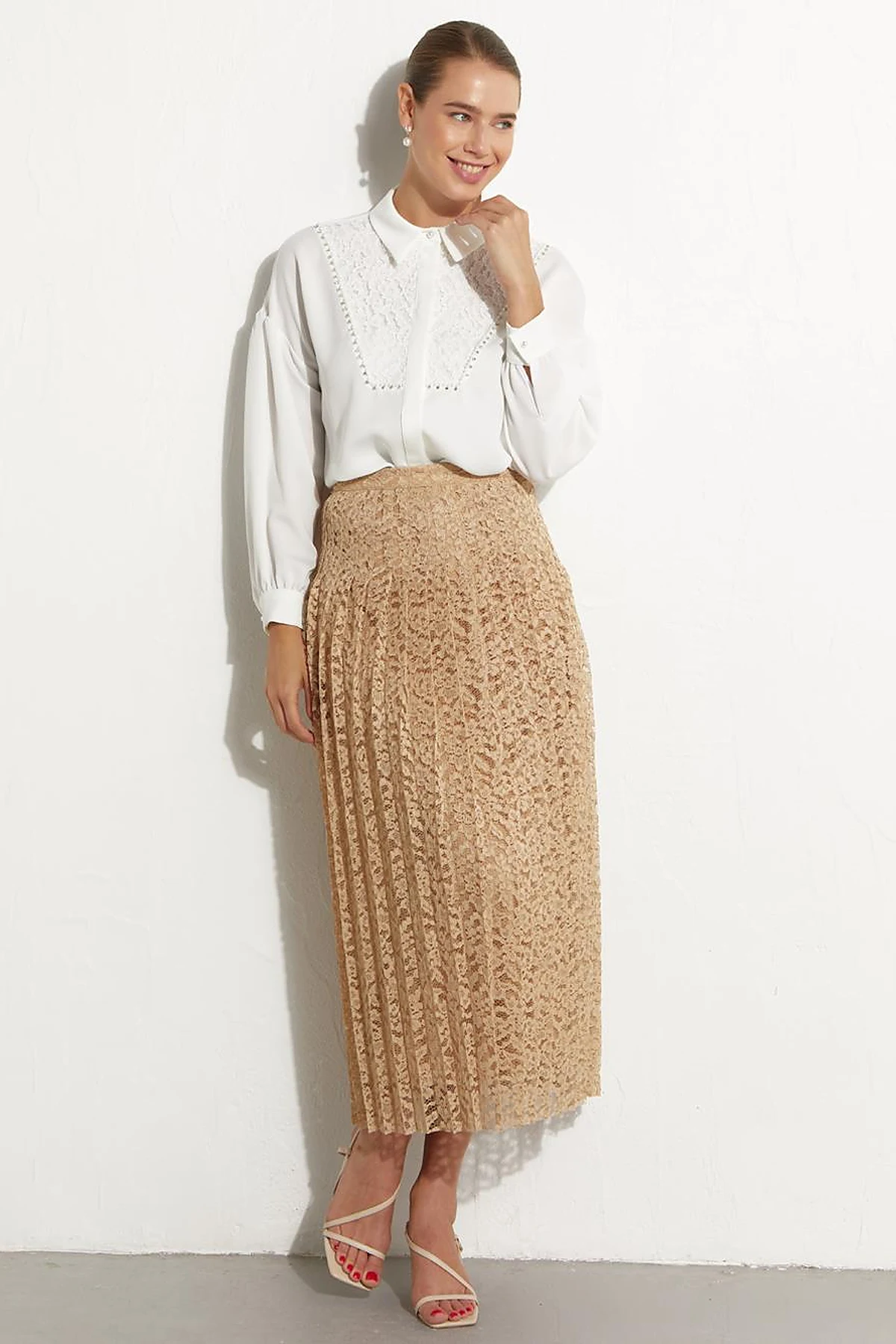 Hidden Placket Lacy Tunic Ecru