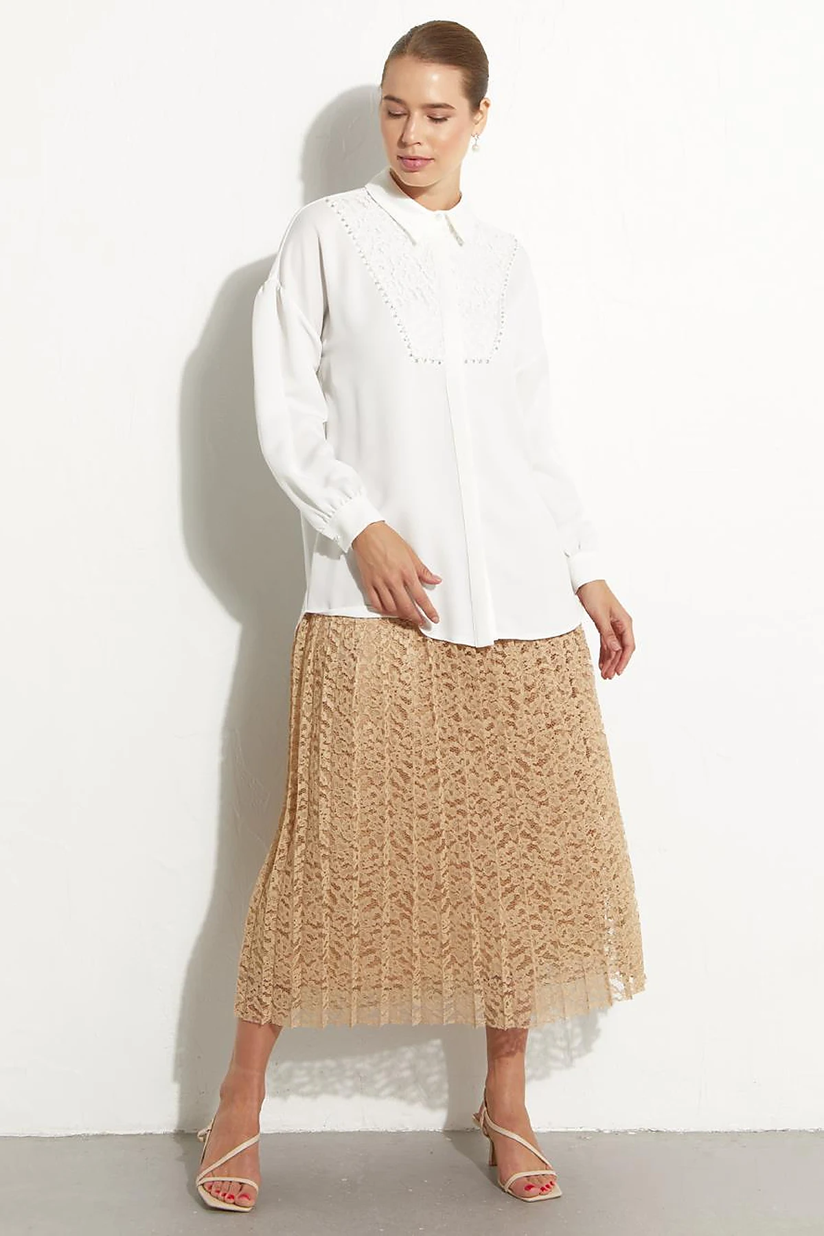 Hidden Placket Lacy Tunic Ecru
