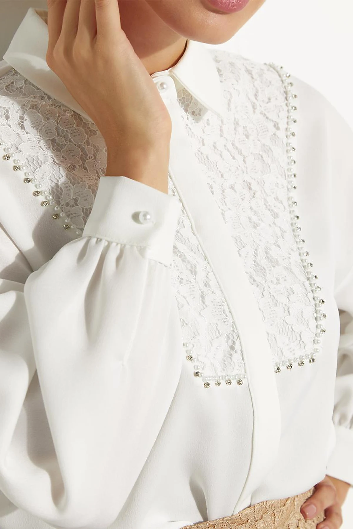 Hidden Placket Lacy Tunic Ecru