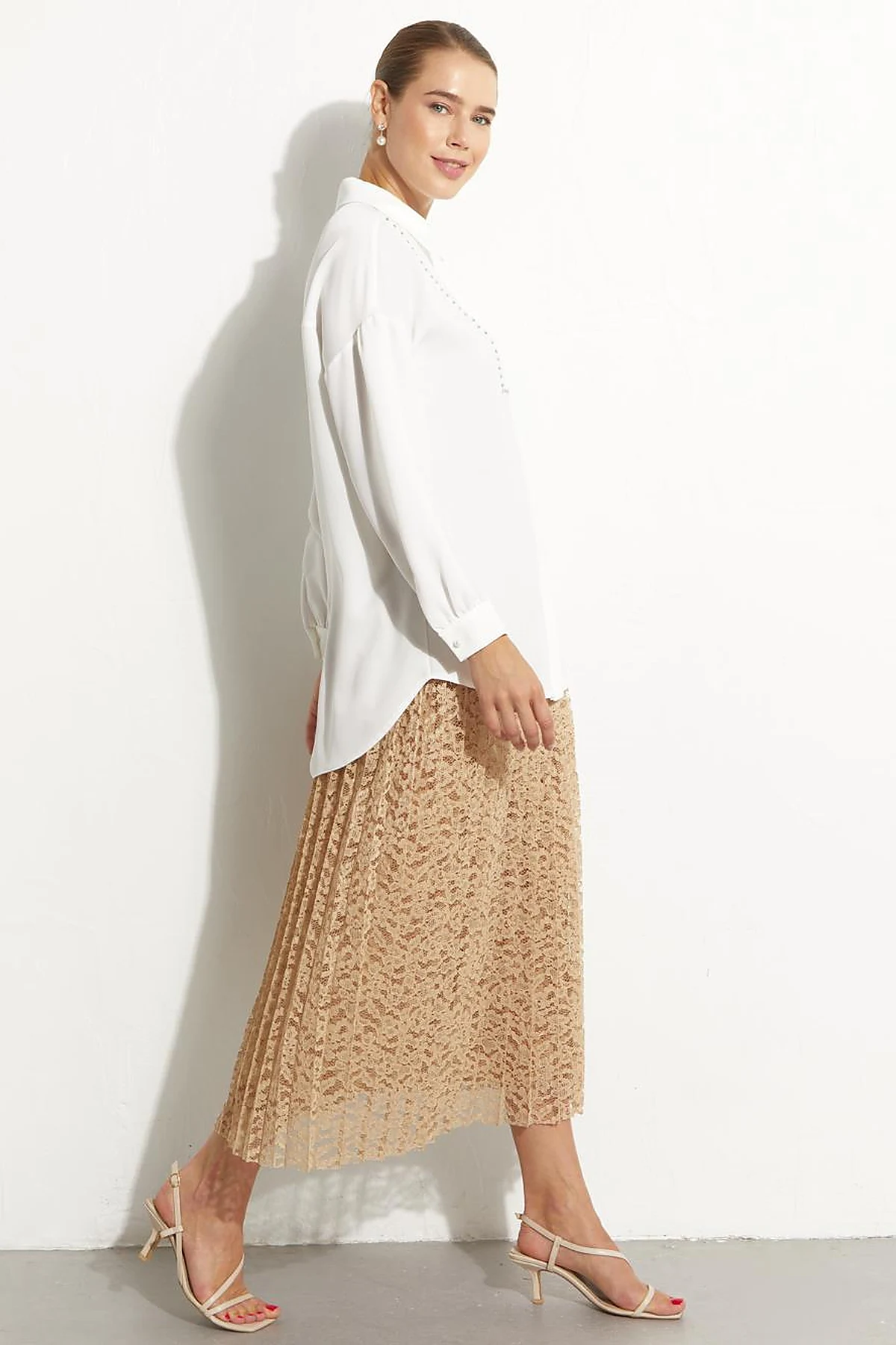 Hidden Placket Lacy Tunic Ecru