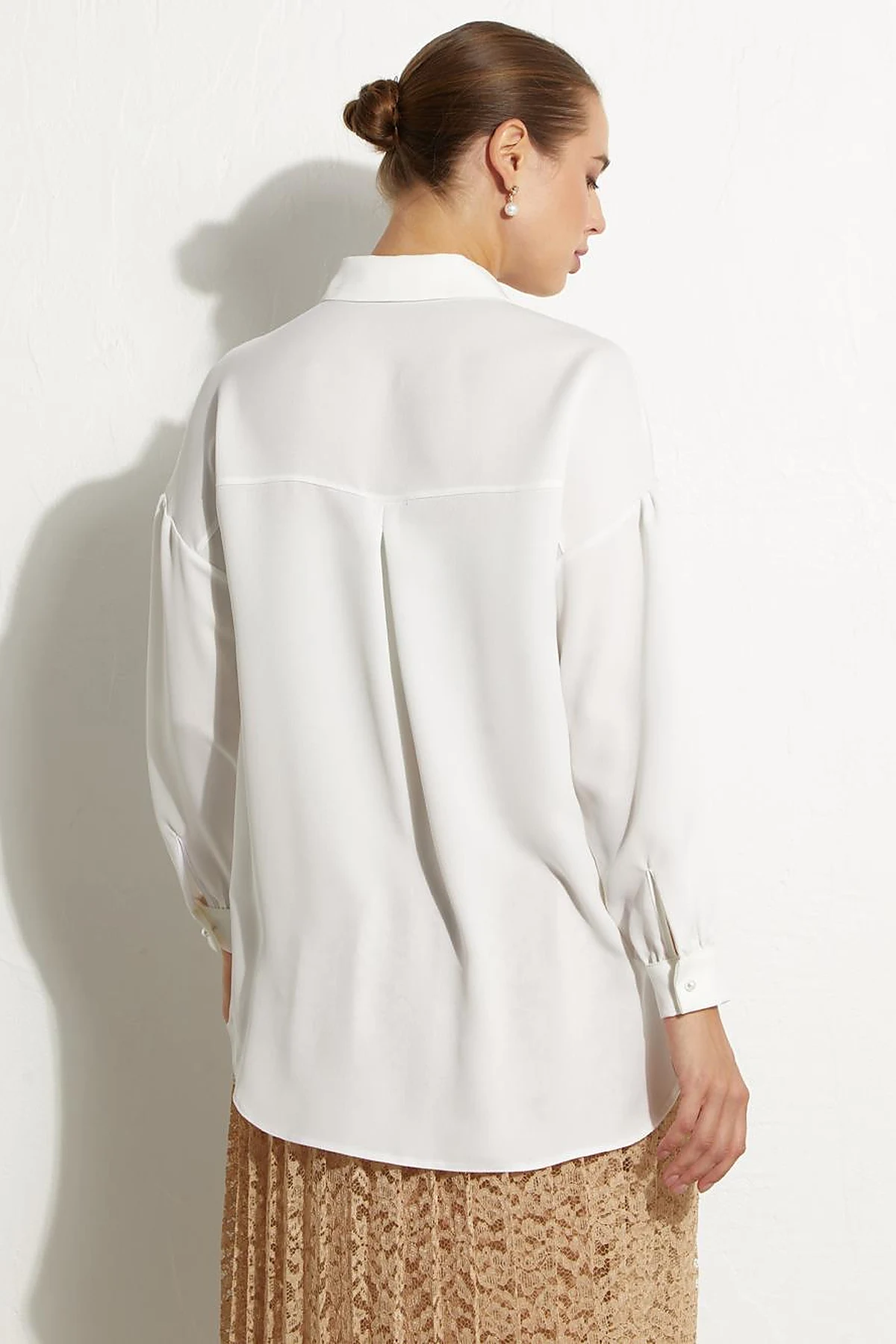 Hidden Placket Lacy Tunic Ecru