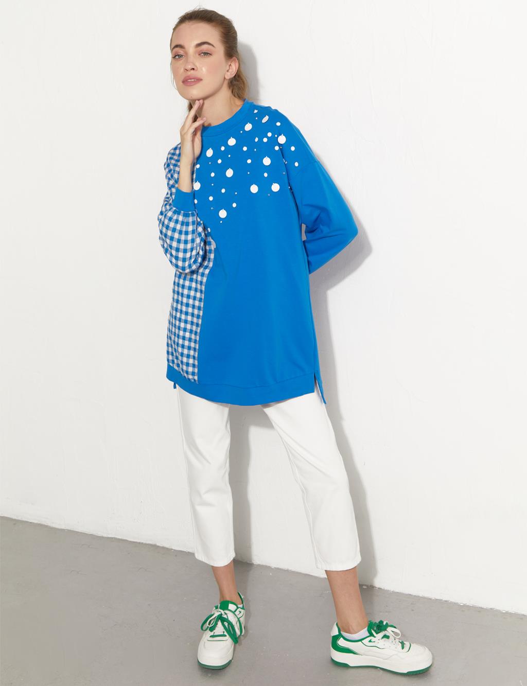 Stone and Stamp Embroidered Sweat Cobalt Blue