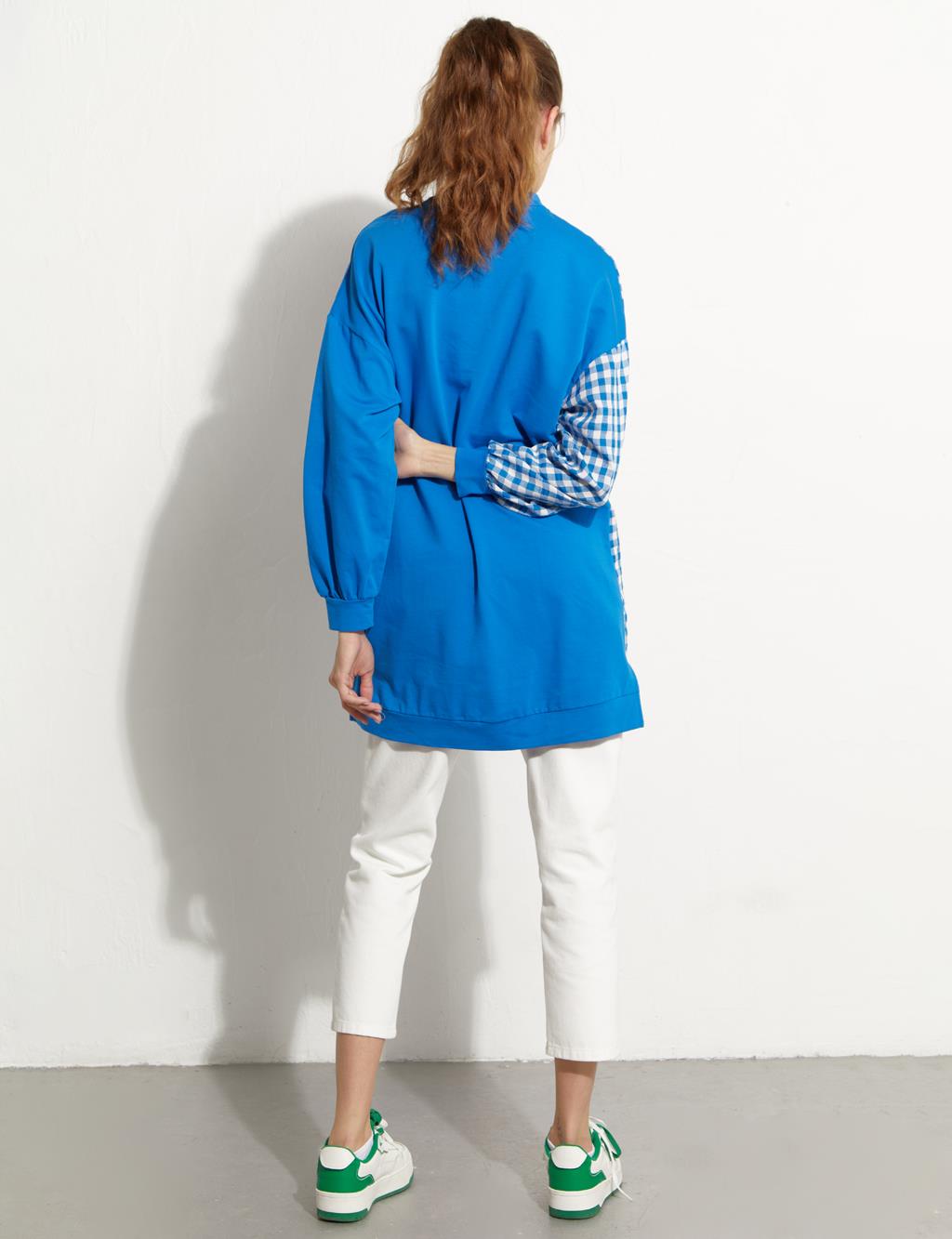 Stone and Stamp Embroidered Sweat Cobalt Blue