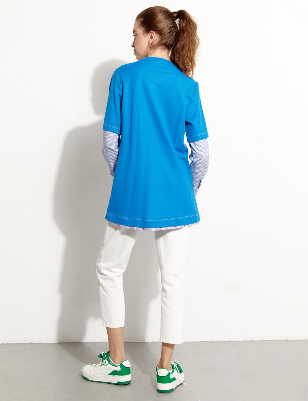 Embroidered Layered Sweat Cobalt Blue