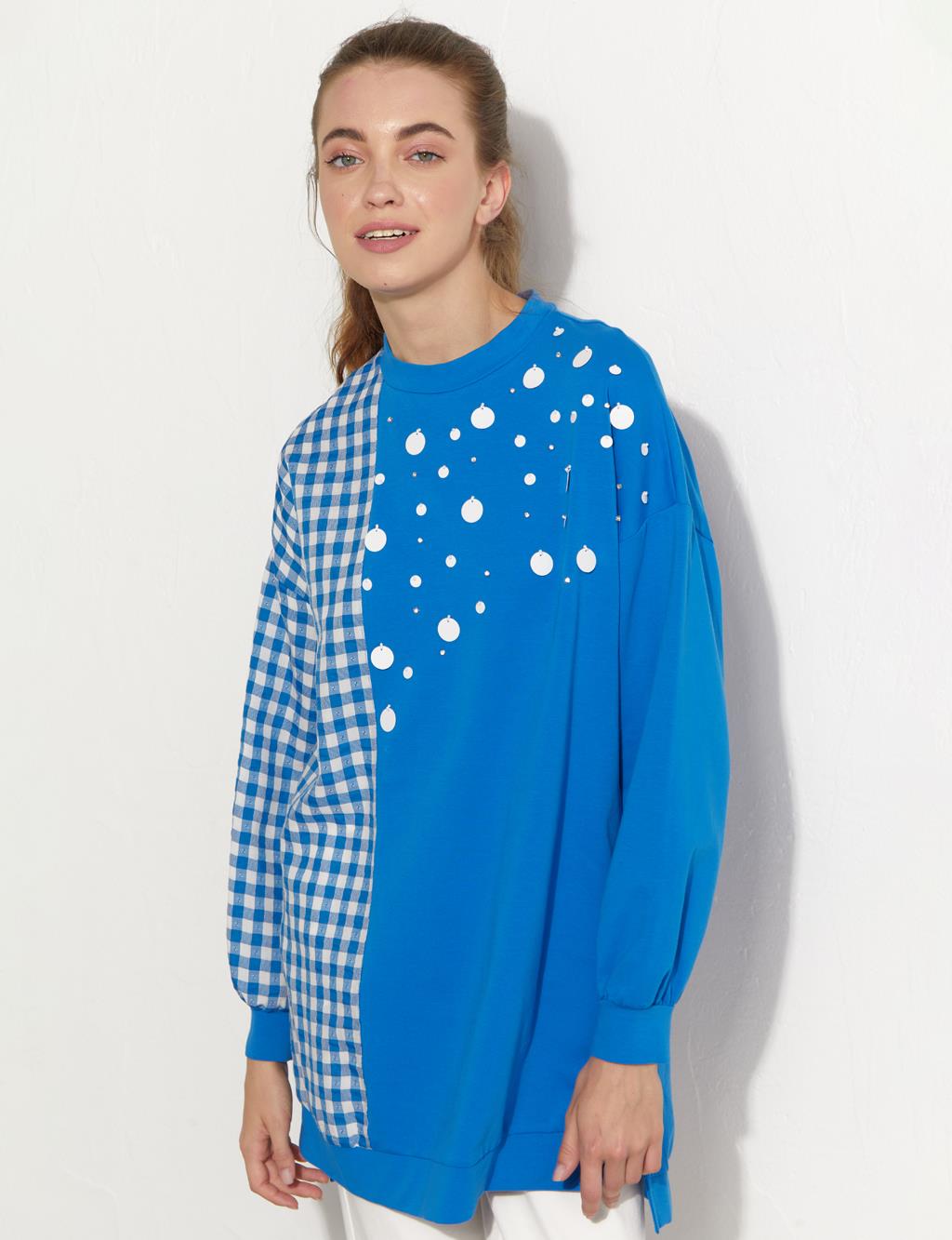 Stone and Stamp Embroidered Sweat Cobalt Blue