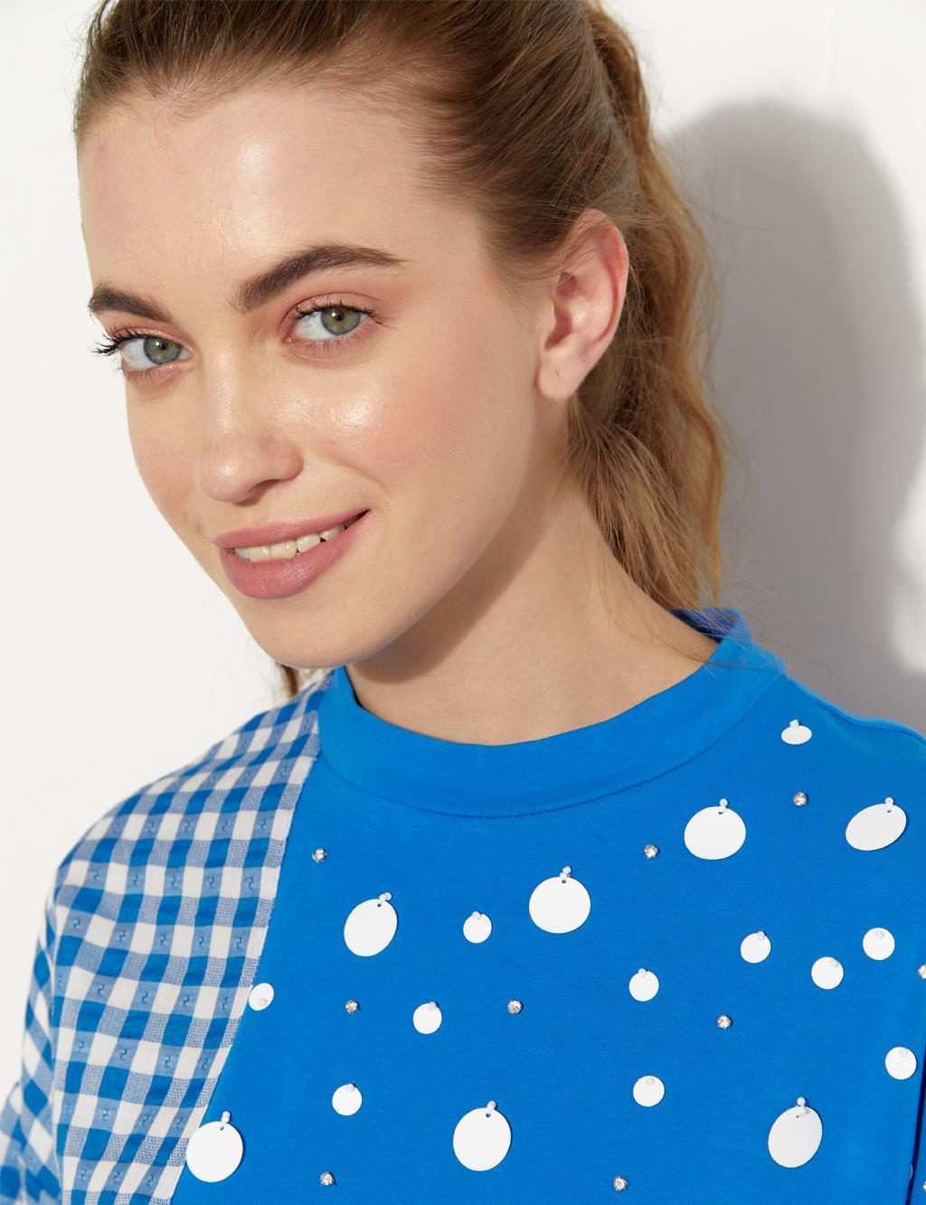 Stone and Stamp Embroidered Sweat Cobalt Blue
