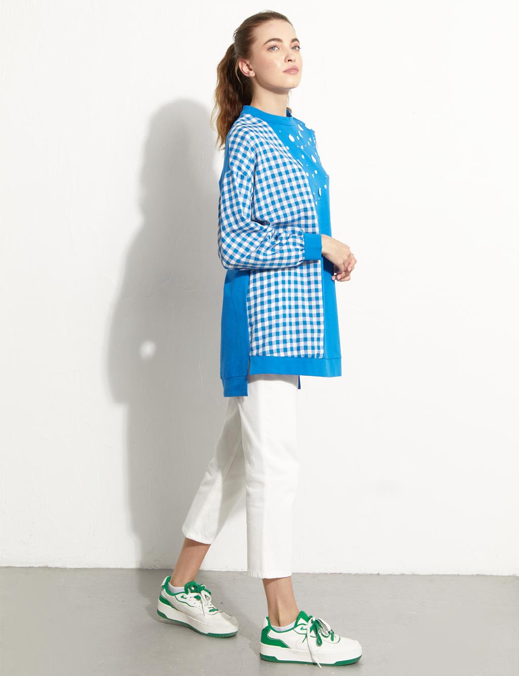 Stone and Stamp Embroidered Sweat Cobalt Blue