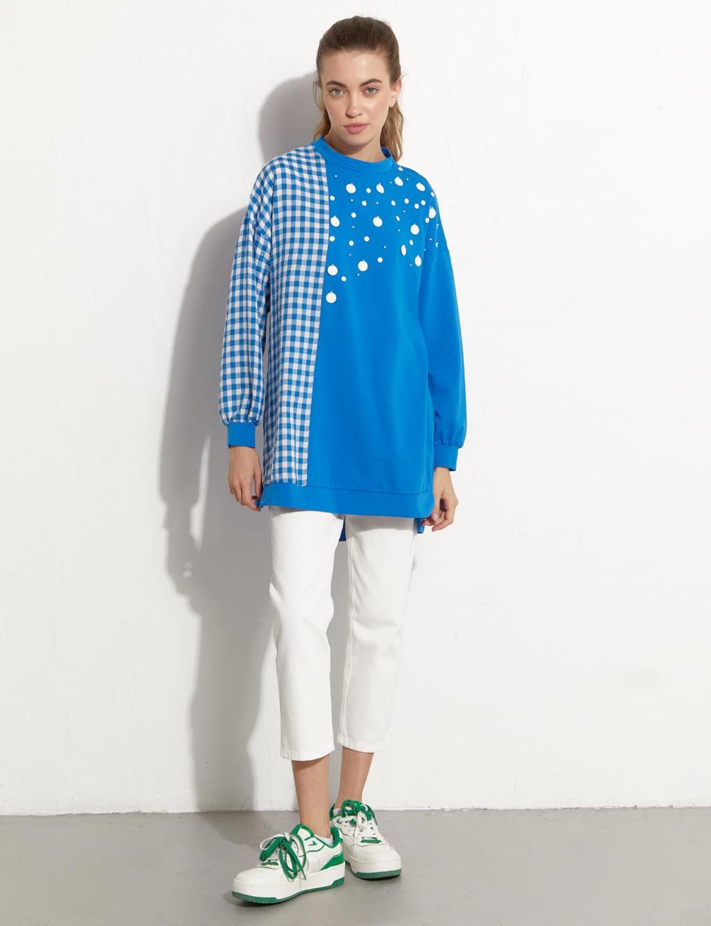 Stone and Stamp Embroidered Sweat Cobalt Blue