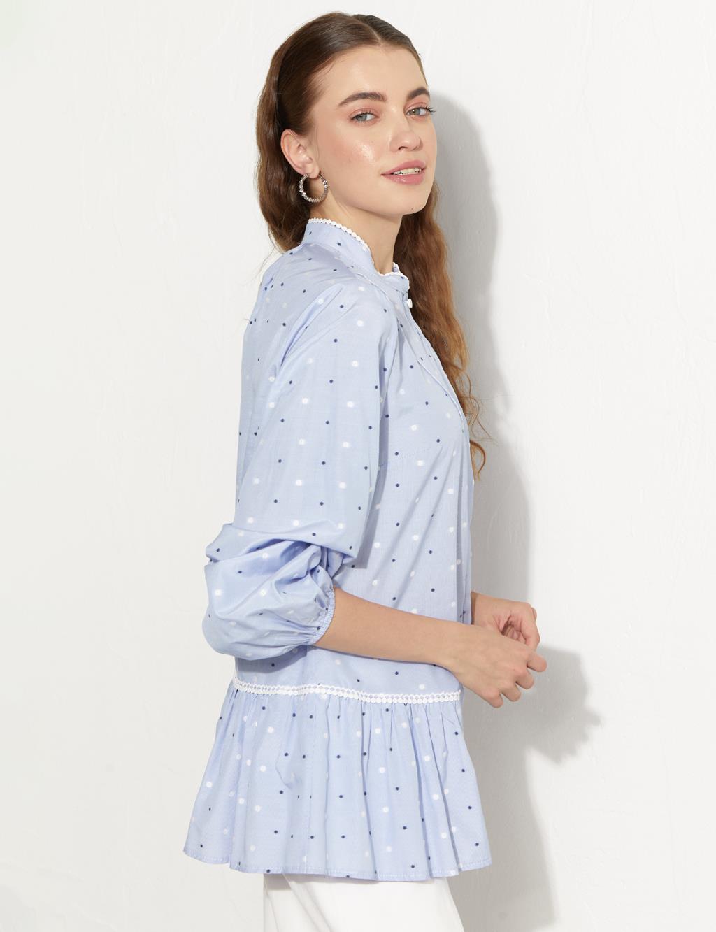 Polka Dot Scalloped Shirt Blue