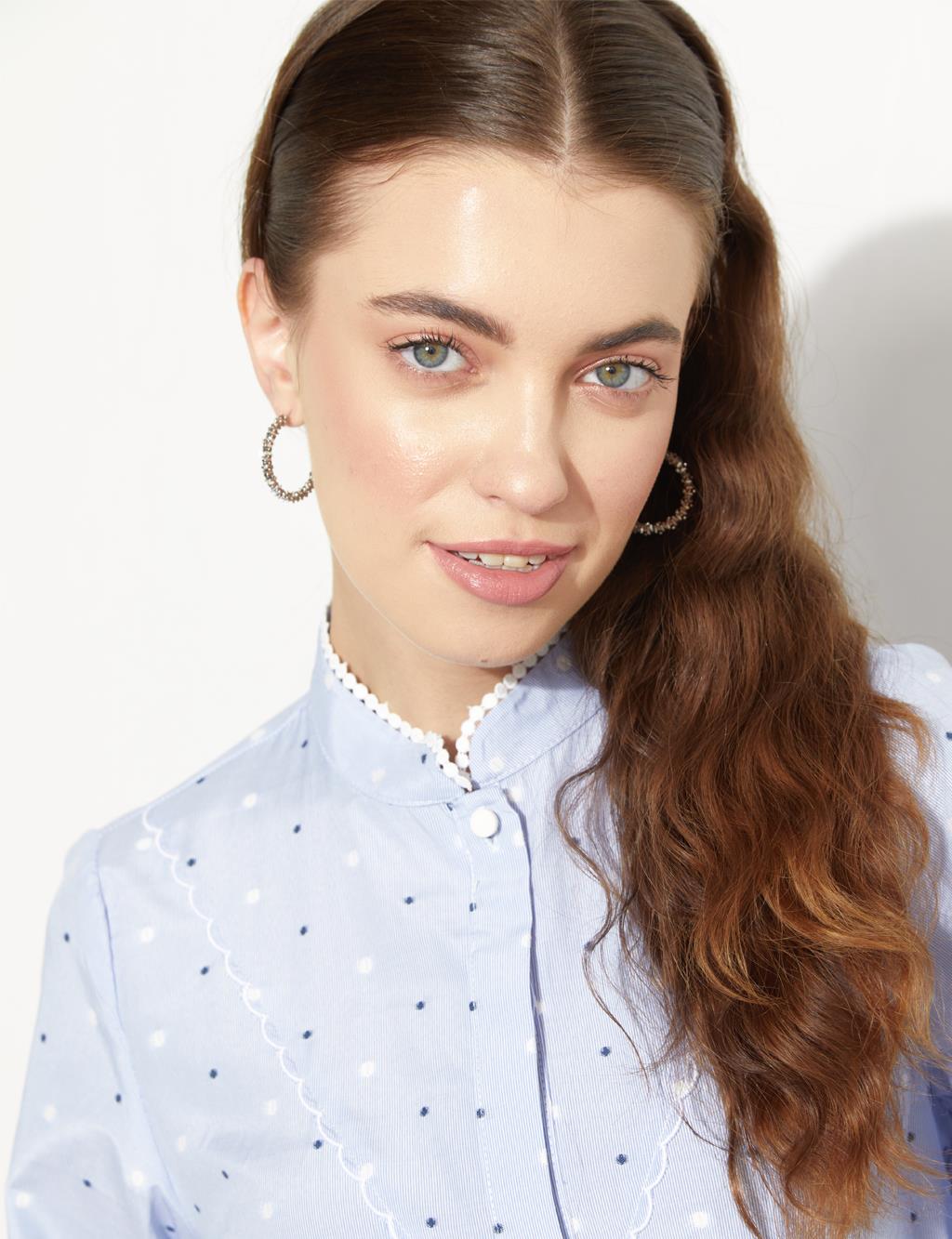 Polka Dot Scalloped Shirt Blue