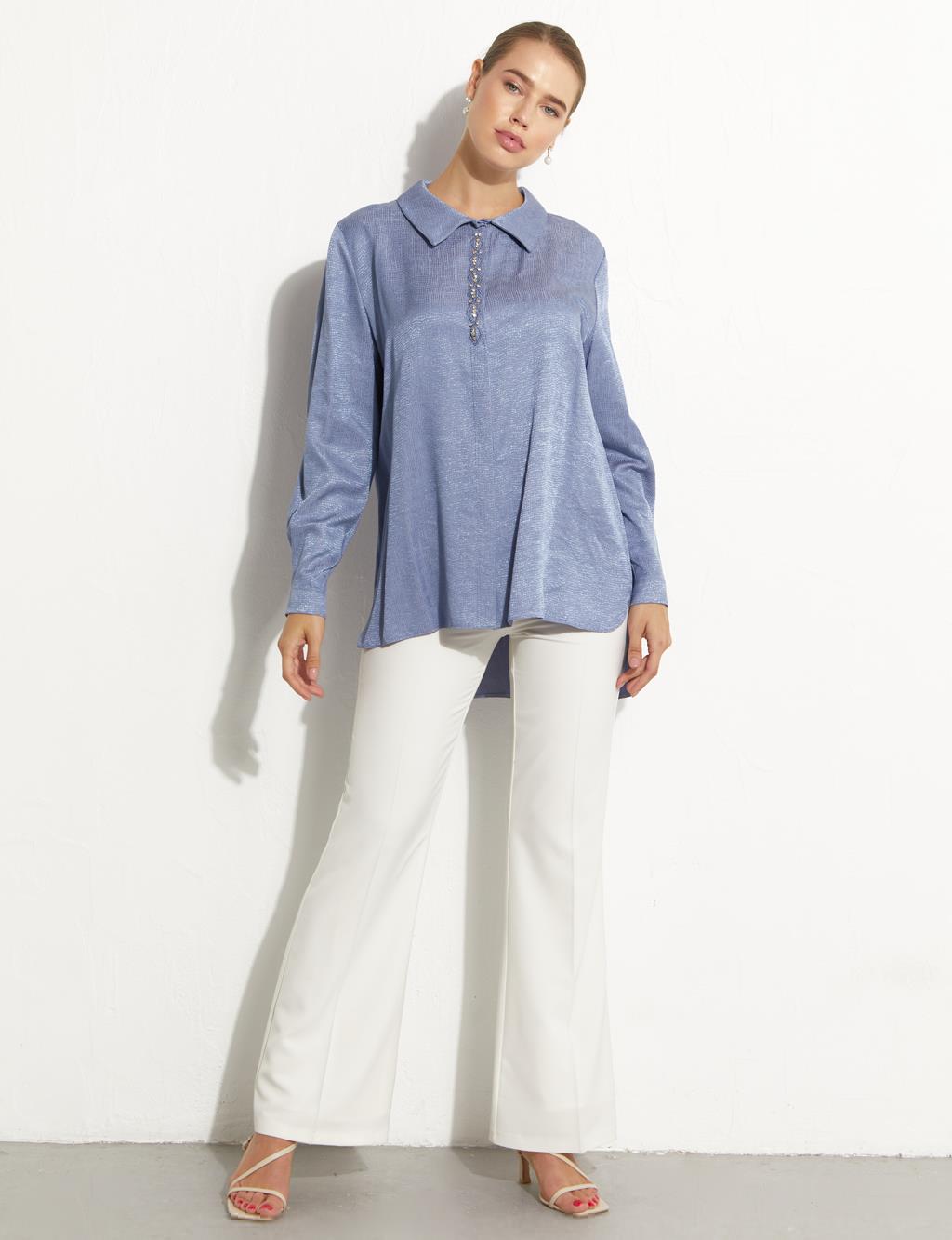 Embroidered Placket Shirt Sky Blue