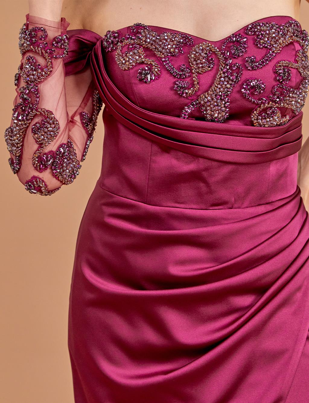 Embroidered Strapless Evening Dress Purple