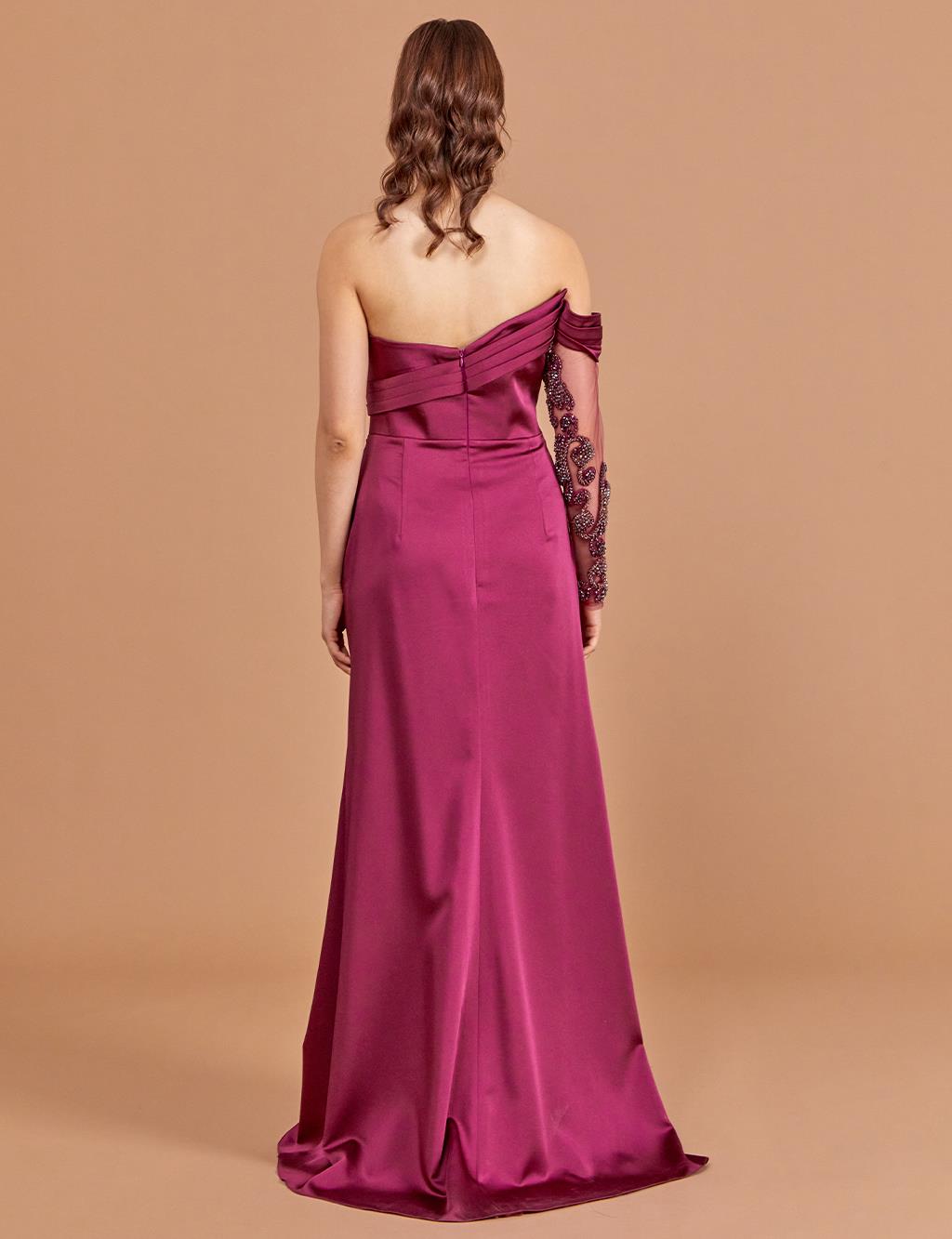 Embroidered Strapless Evening Dress Purple