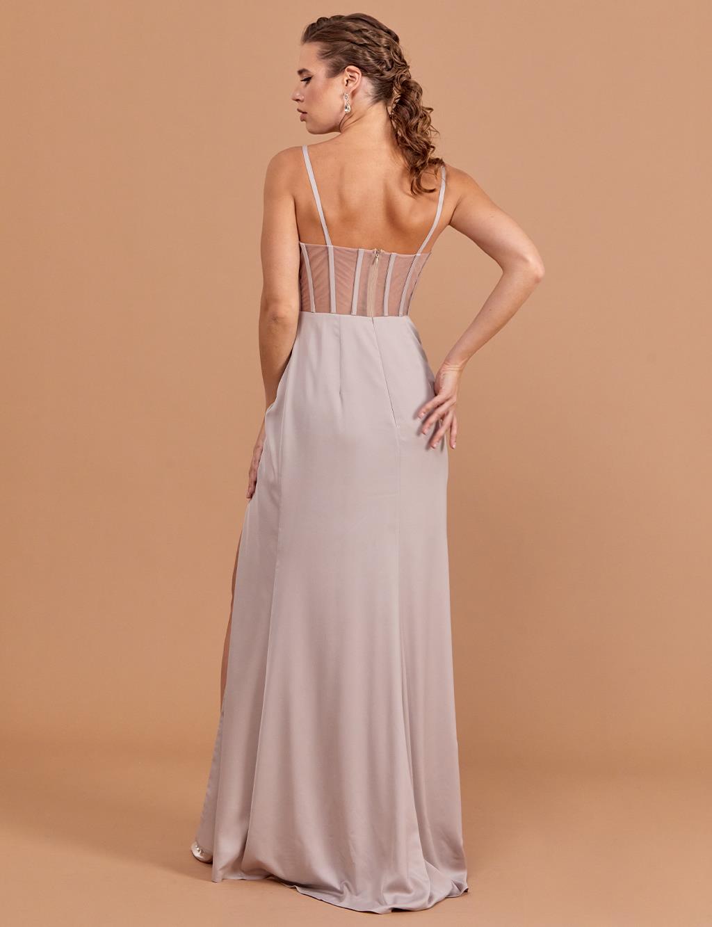 Bead Embroidered Bolero Evening Dress Stone