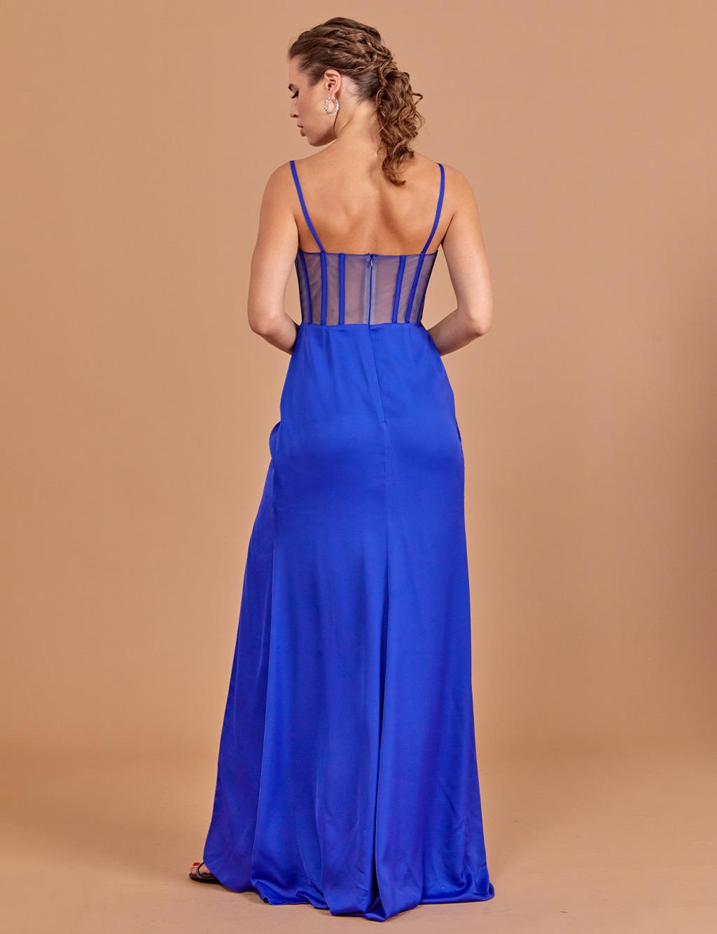 Bead Embroidered Bolero Evening Dress Sax