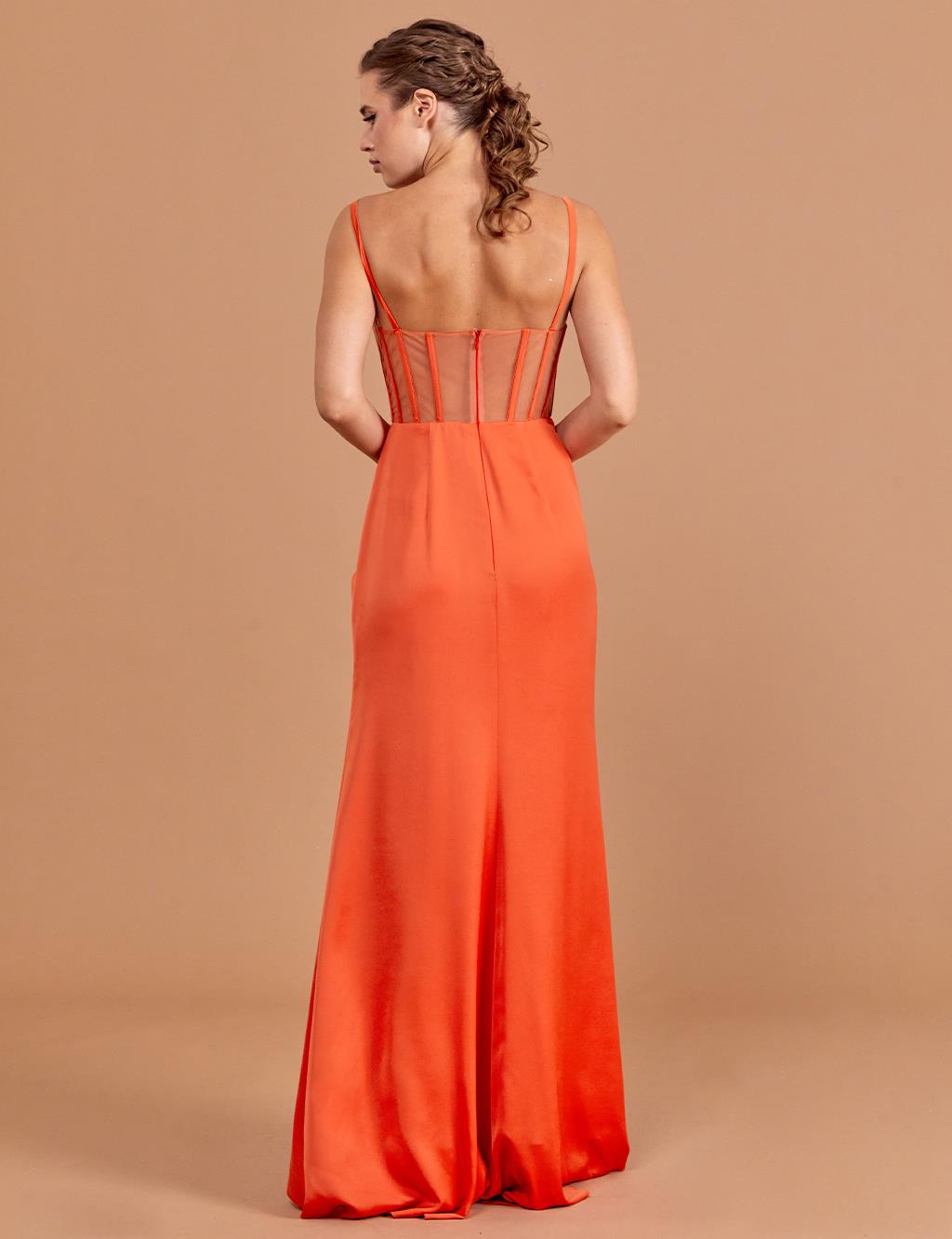 Bead Embroidered Bolero Evening Dress Orange