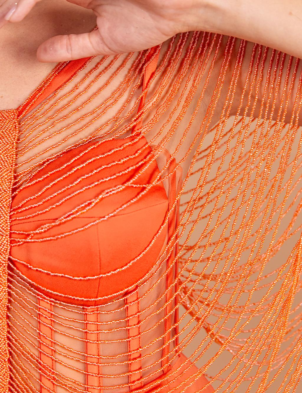 Bead Embroidered Bolero Evening Dress Orange