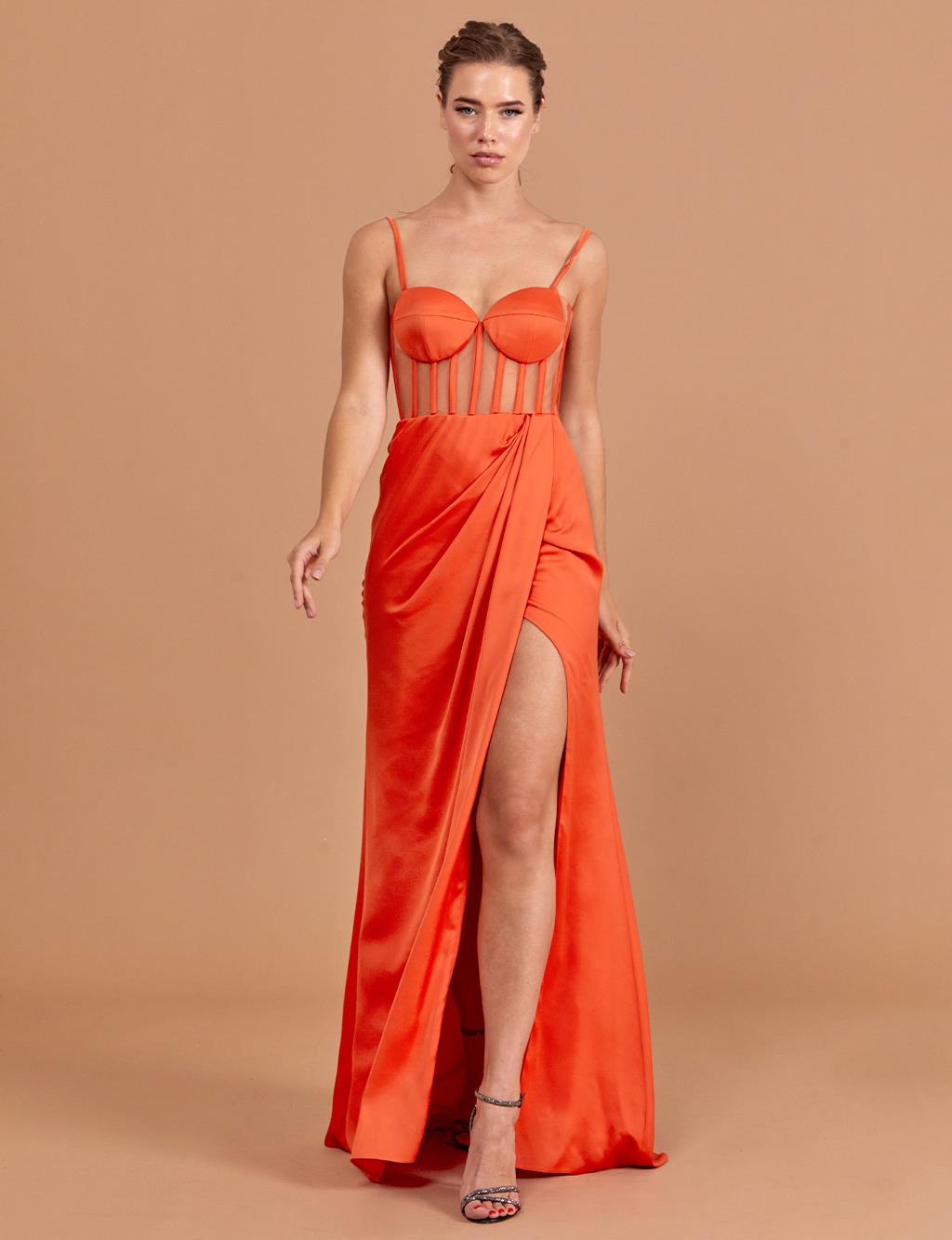 Bead Embroidered Bolero Evening Dress Orange