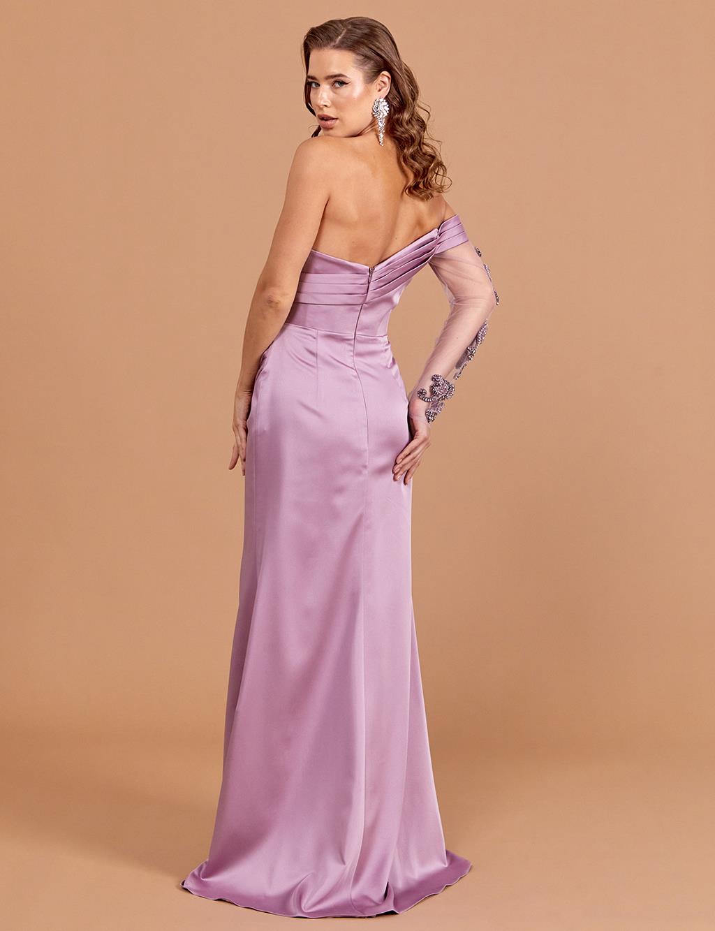 Embroidered Strapless Evening Dress Lilac