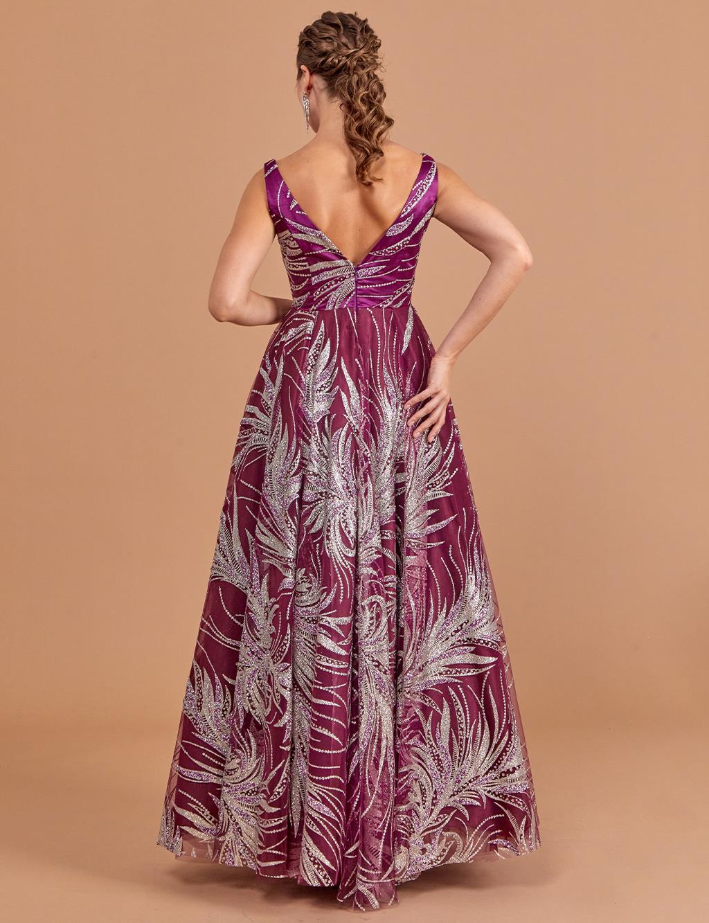Strap V Neck Evening Dress Purple