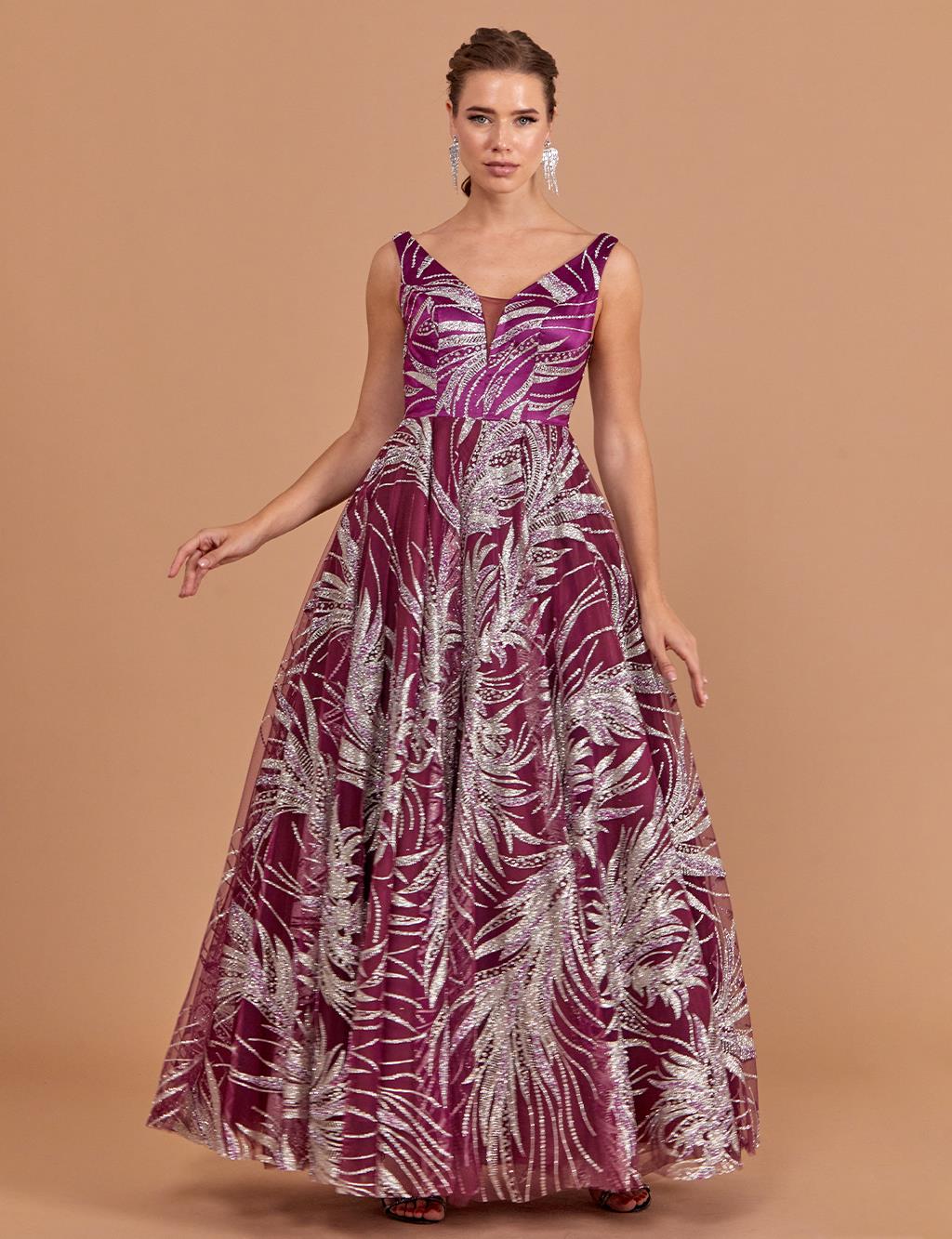 Strap V Neck Evening Dress Purple