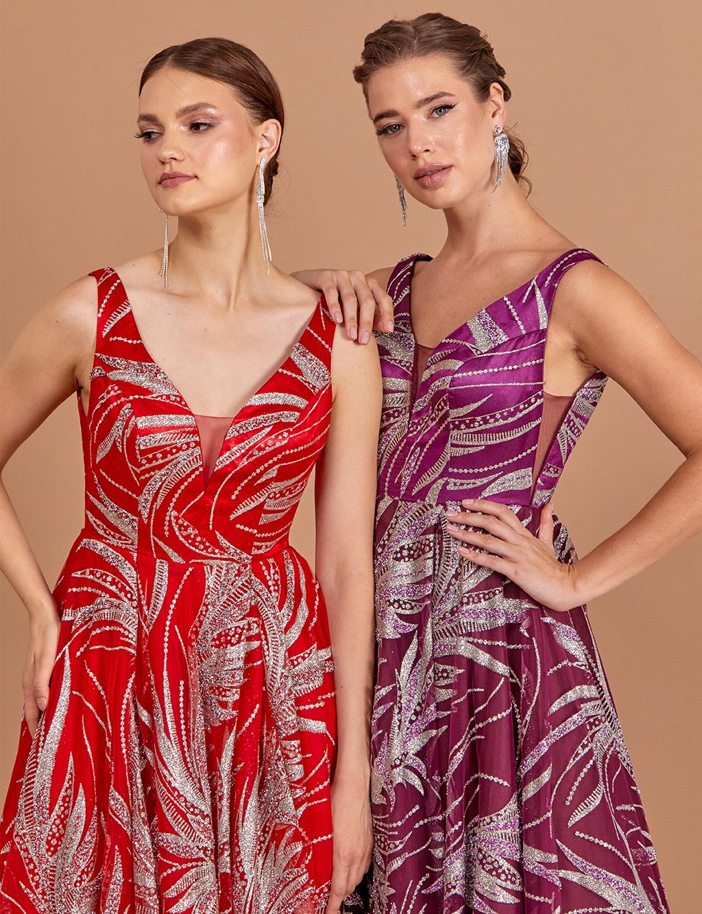 Strap V Neck Evening Dress Purple