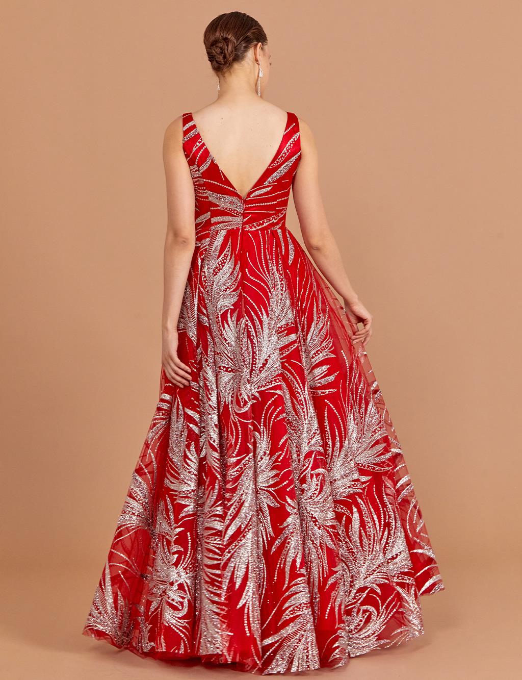 Strap V Neck Evening Dress Red