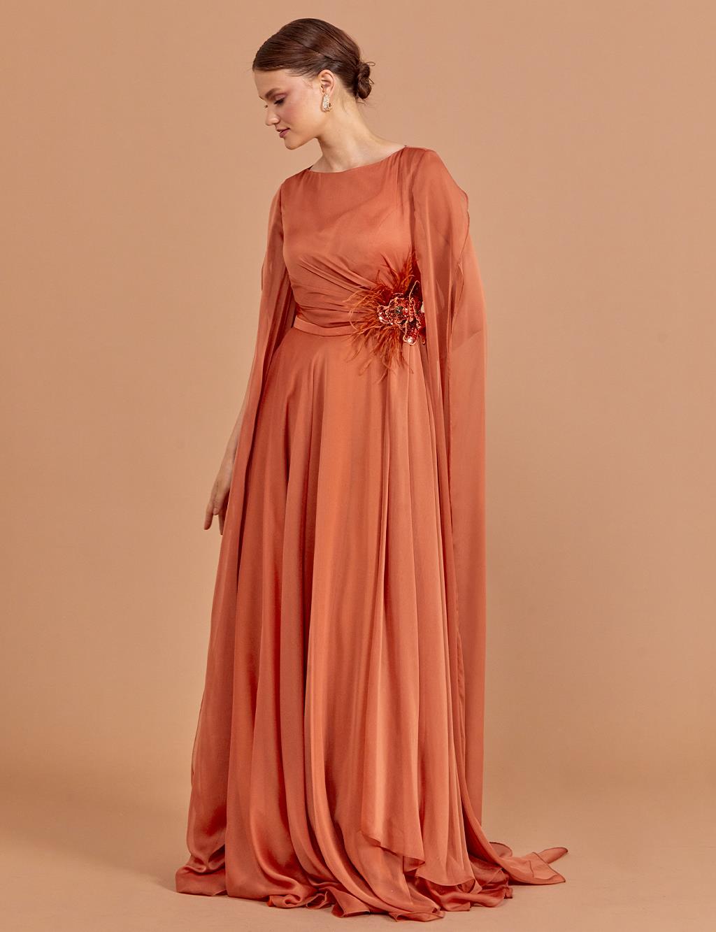 Slit Chiffon Evening Dress Cinnamon