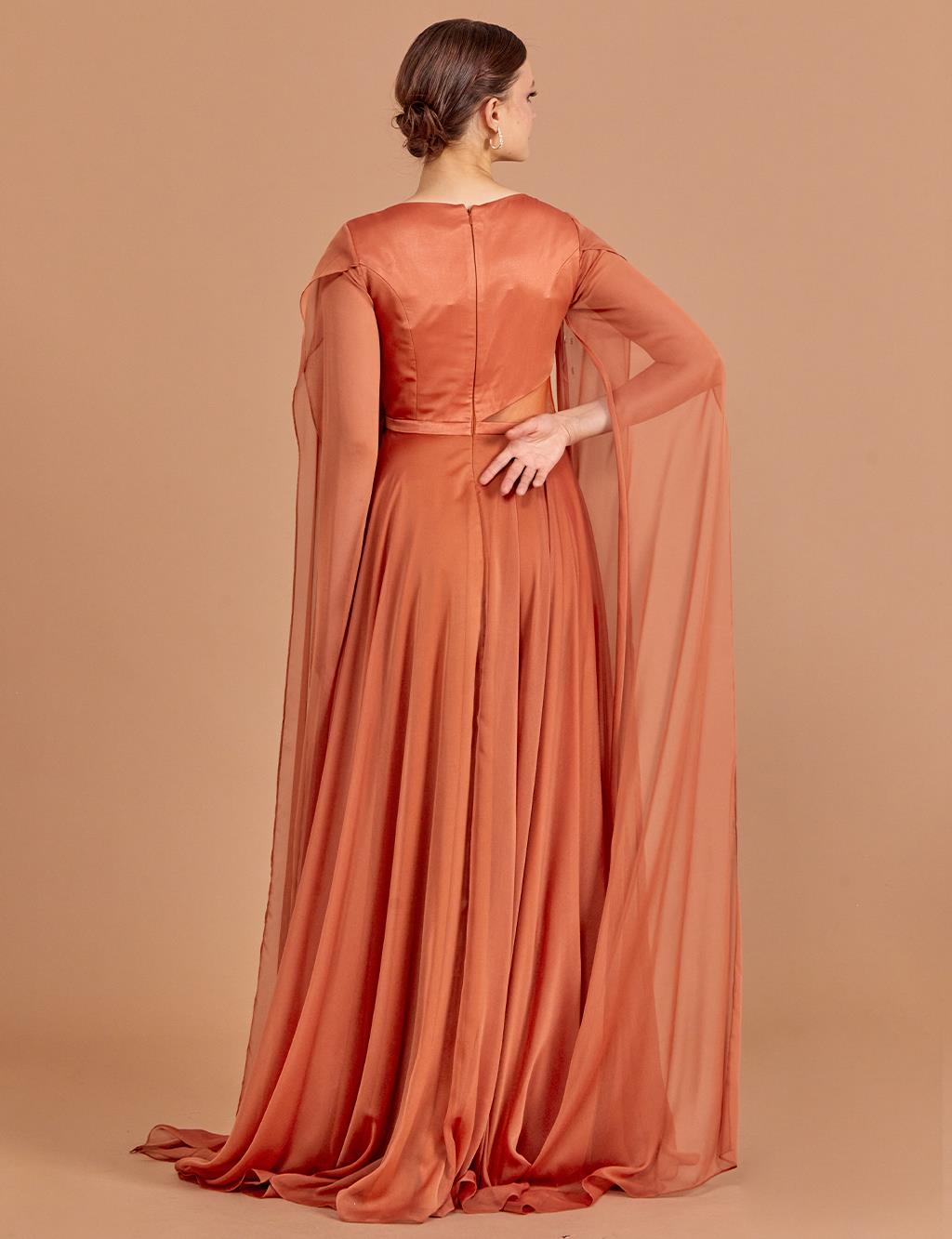 Slit Chiffon Evening Dress Cinnamon