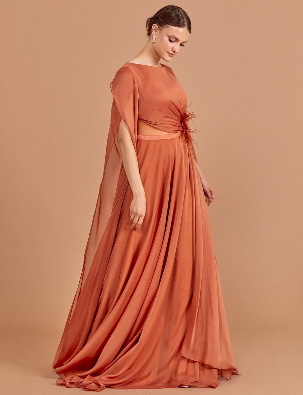 Slit Chiffon Evening Dress Cinnamon