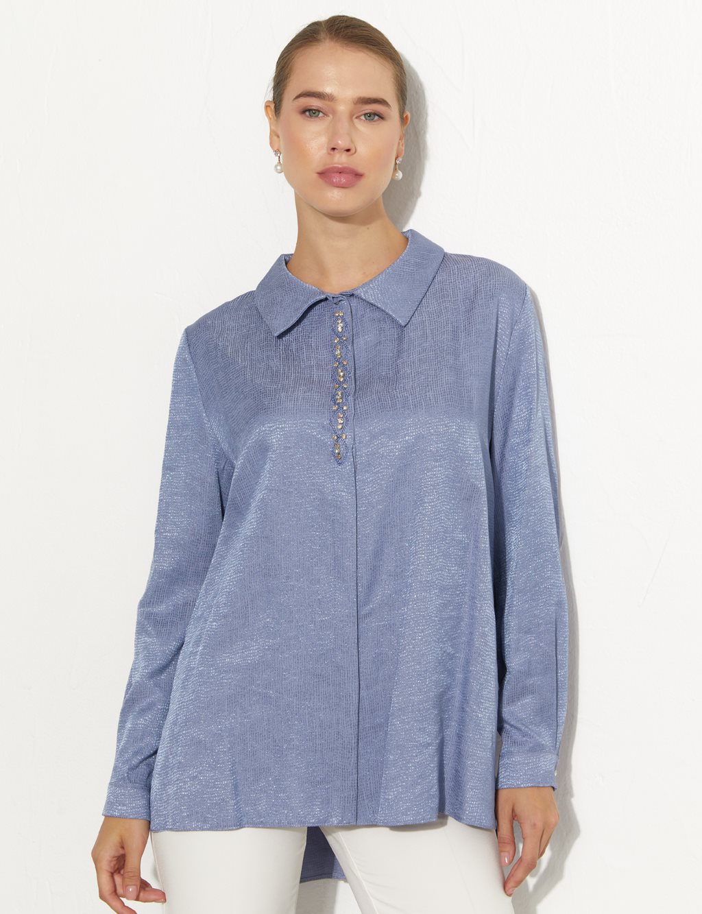 Embroidered Placket Shirt Sky Blue