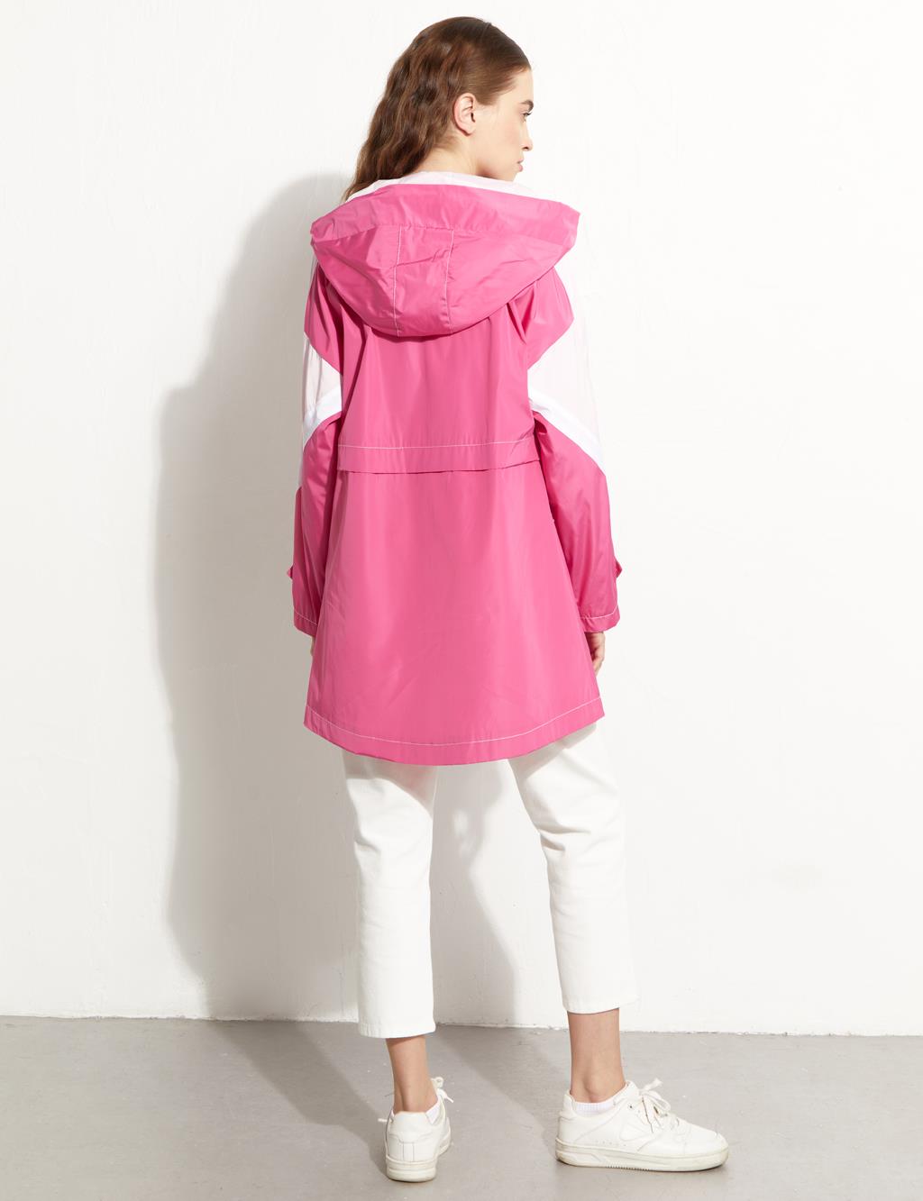 Pieced Hooded Trench Coat Fuchsia