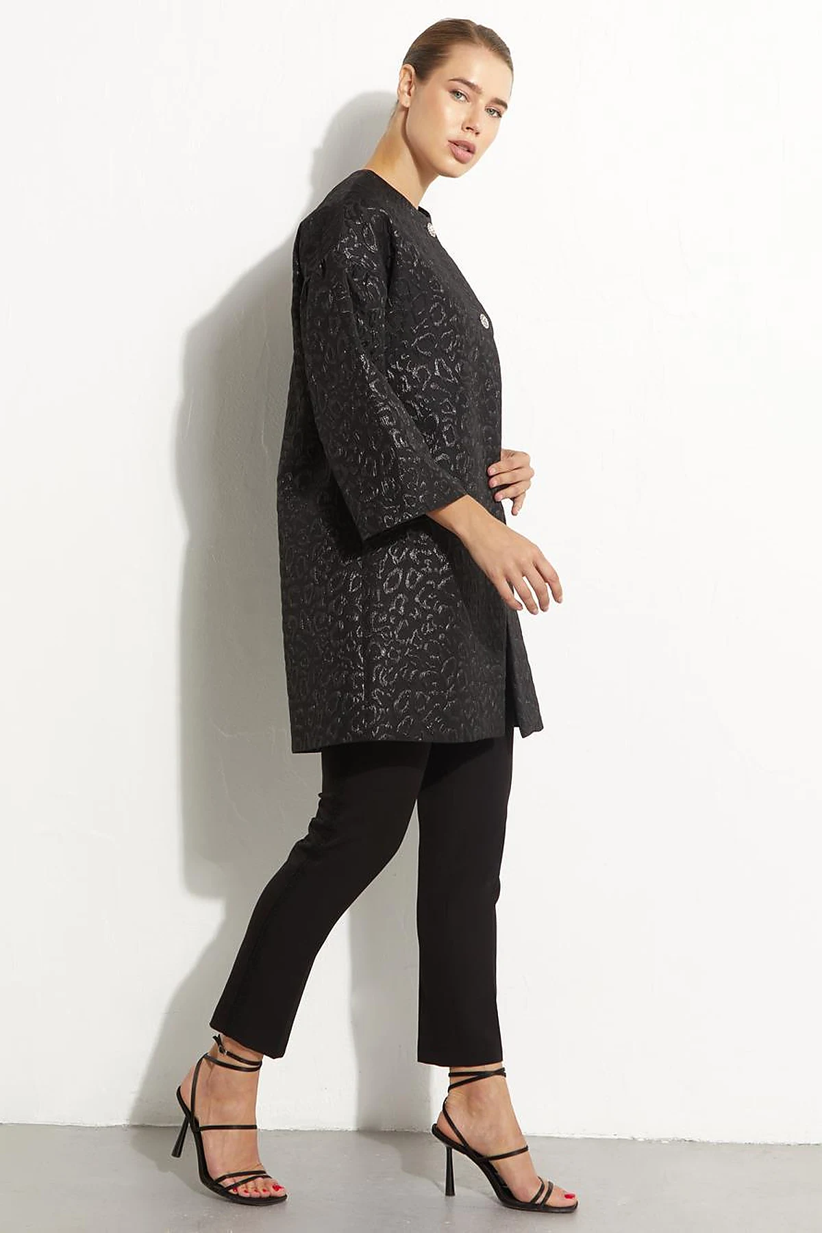 Jakarlı Animal Print Ceket Siyah