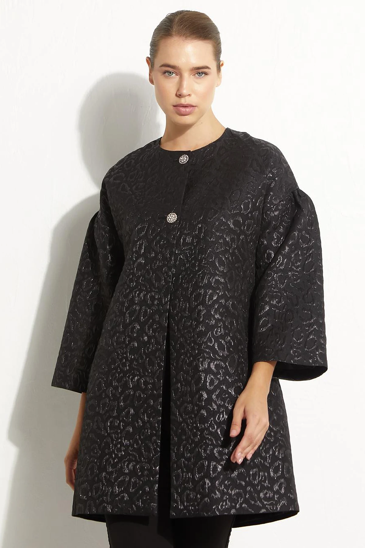Jakarlı Animal Print Ceket Siyah