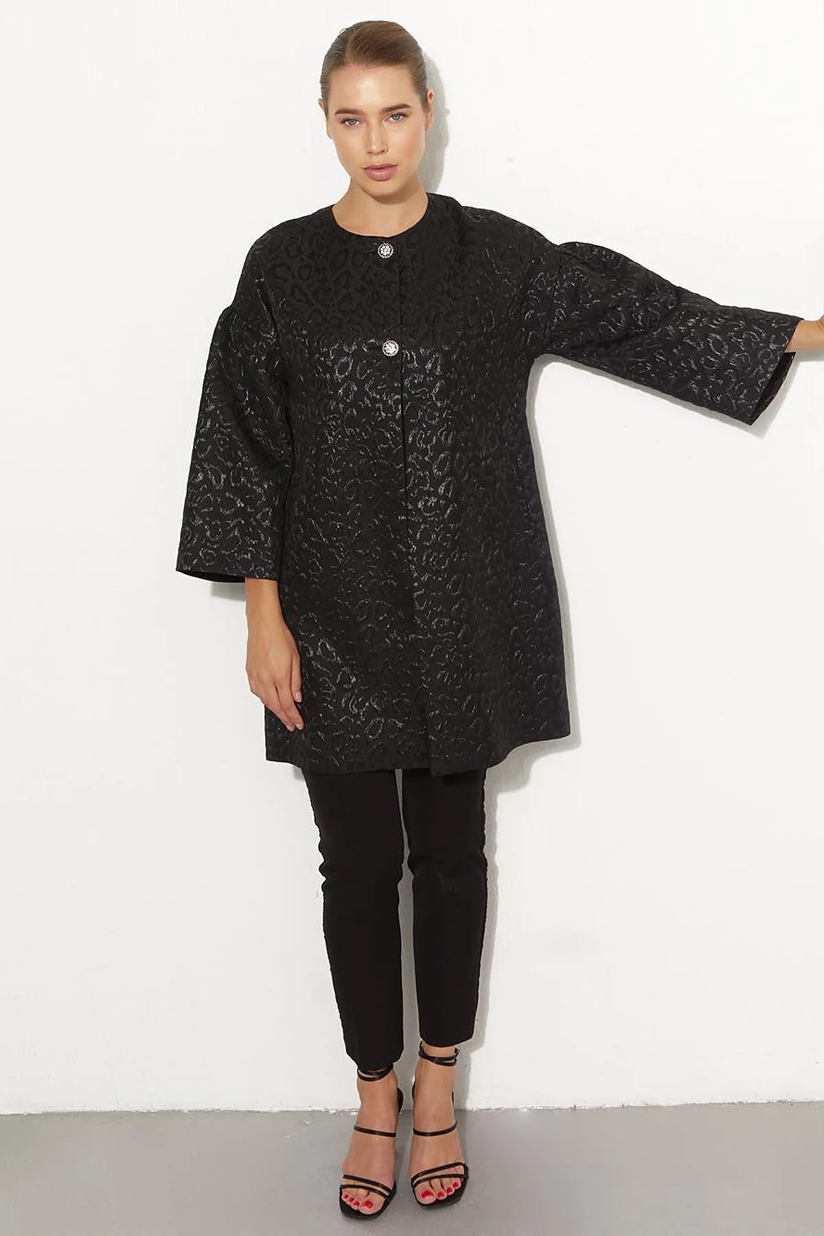 Jakarlı Animal Print Ceket Siyah
