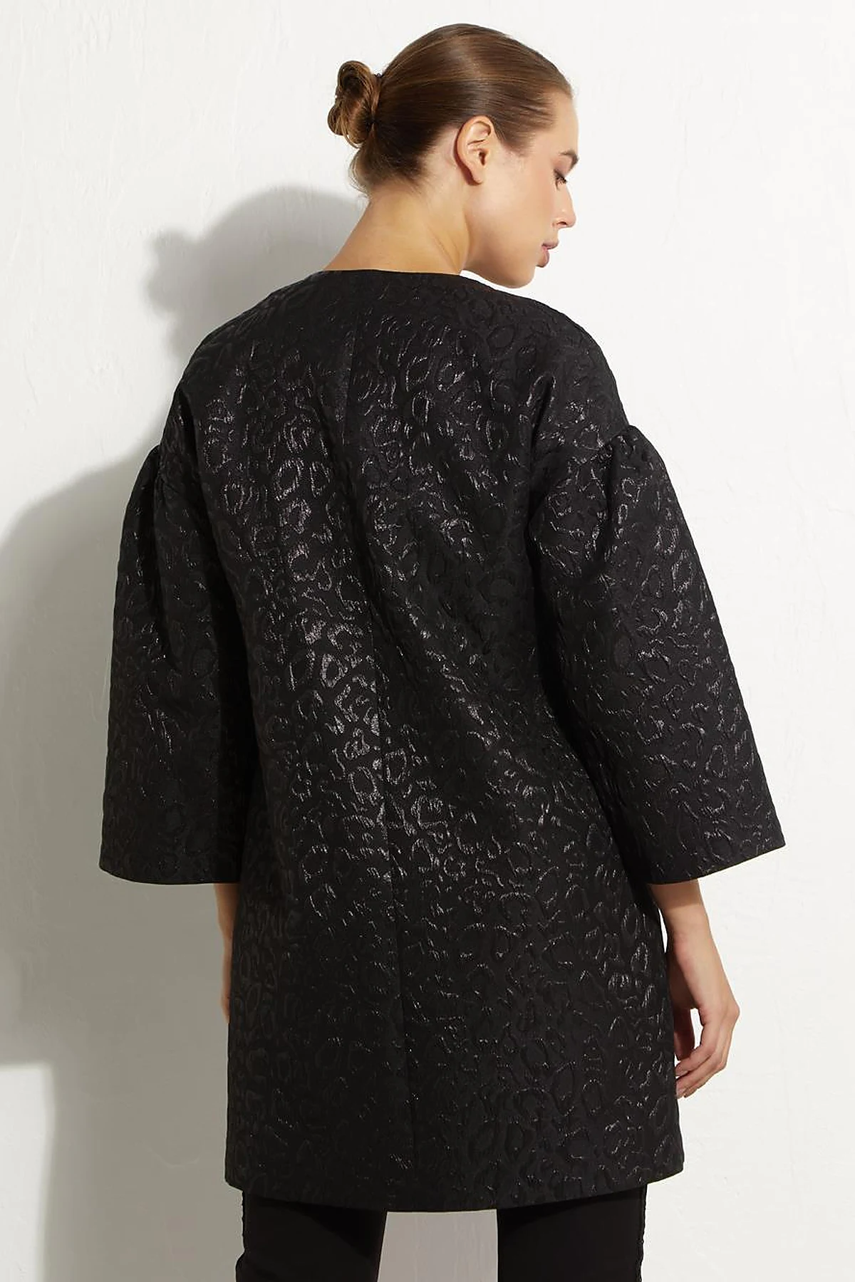 Jakarlı Animal Print Ceket Siyah