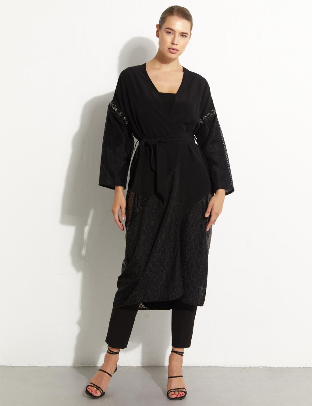 Embroidered Belted Abaya Black
