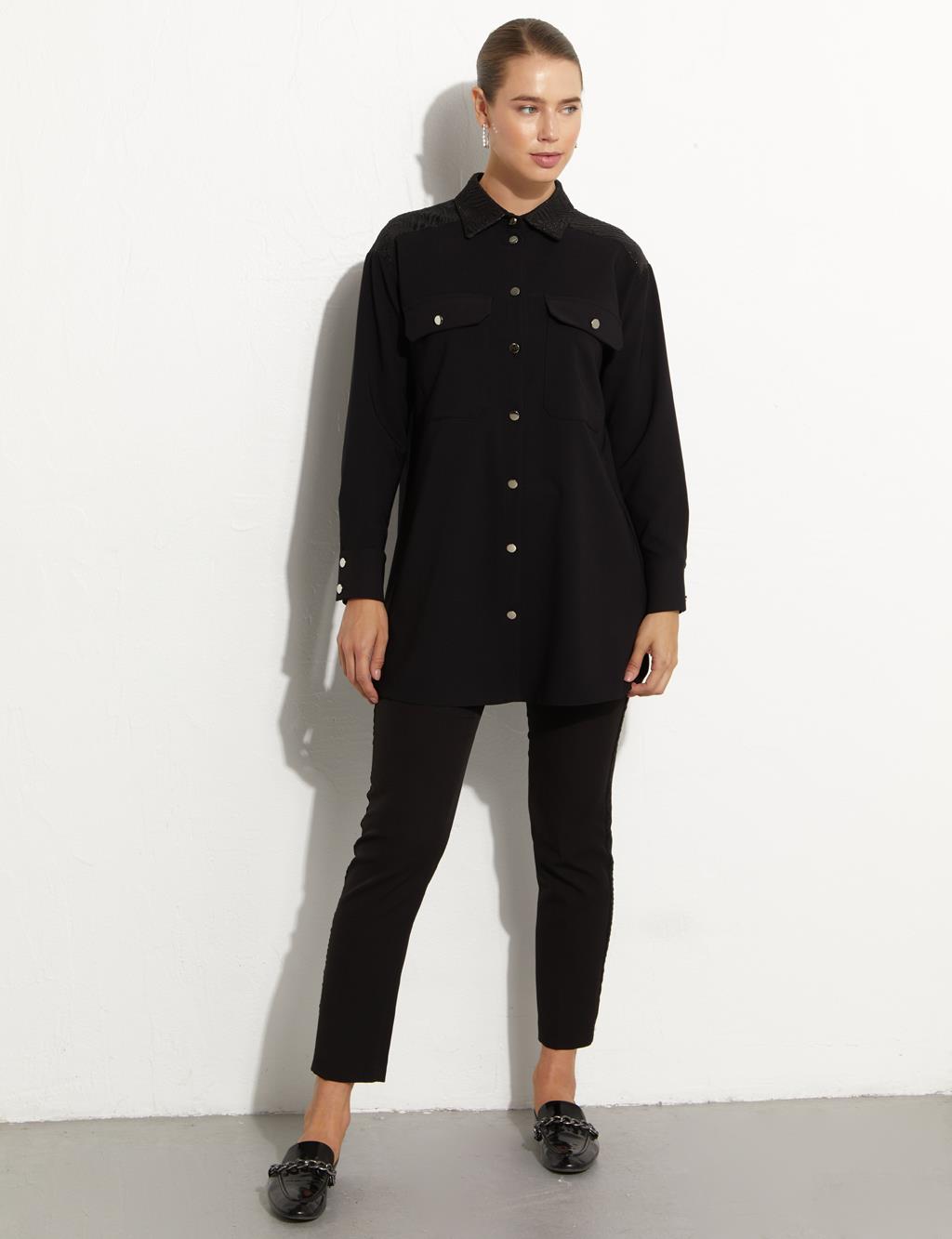 Metal Button Shirt Black