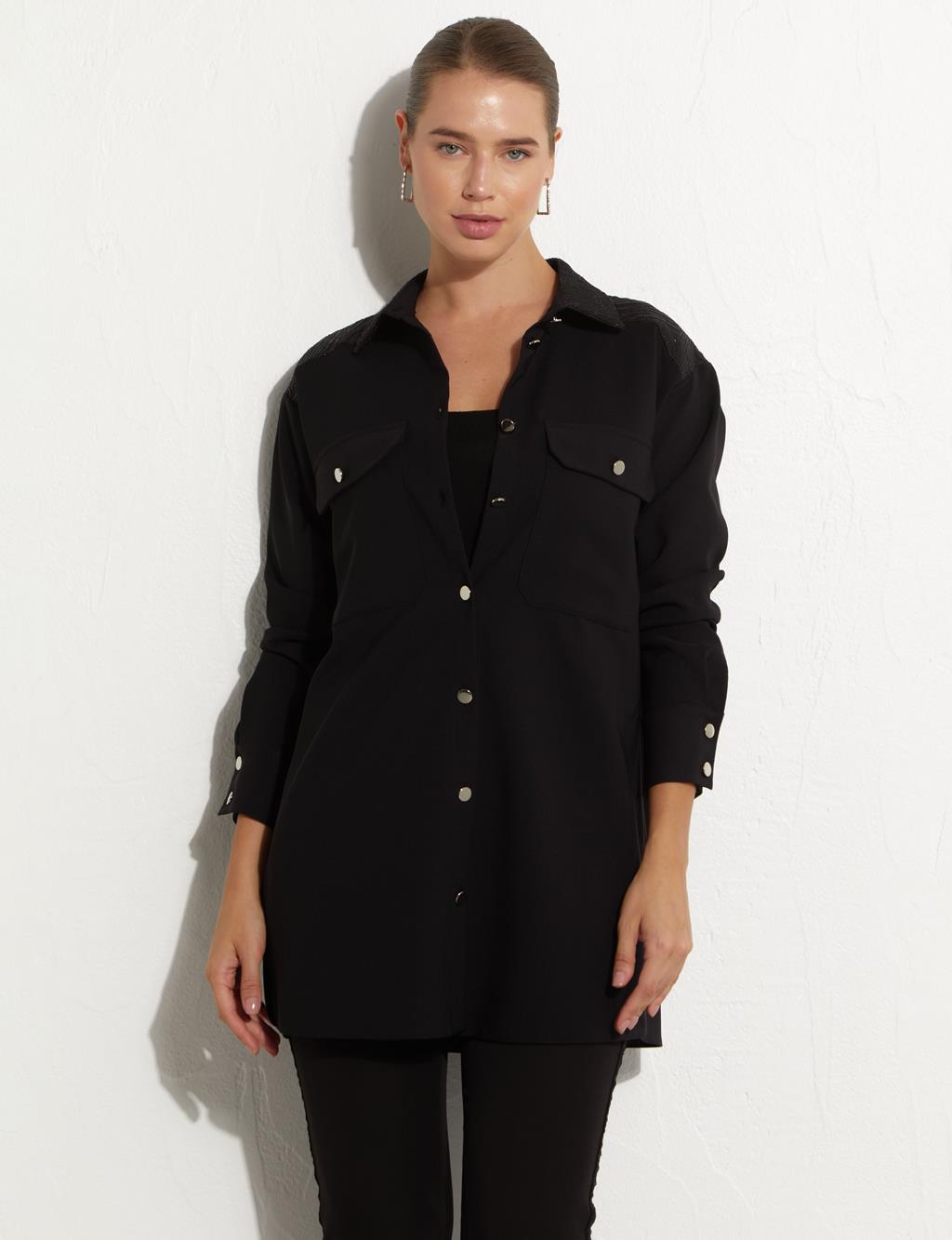 Metal Button Shirt Black