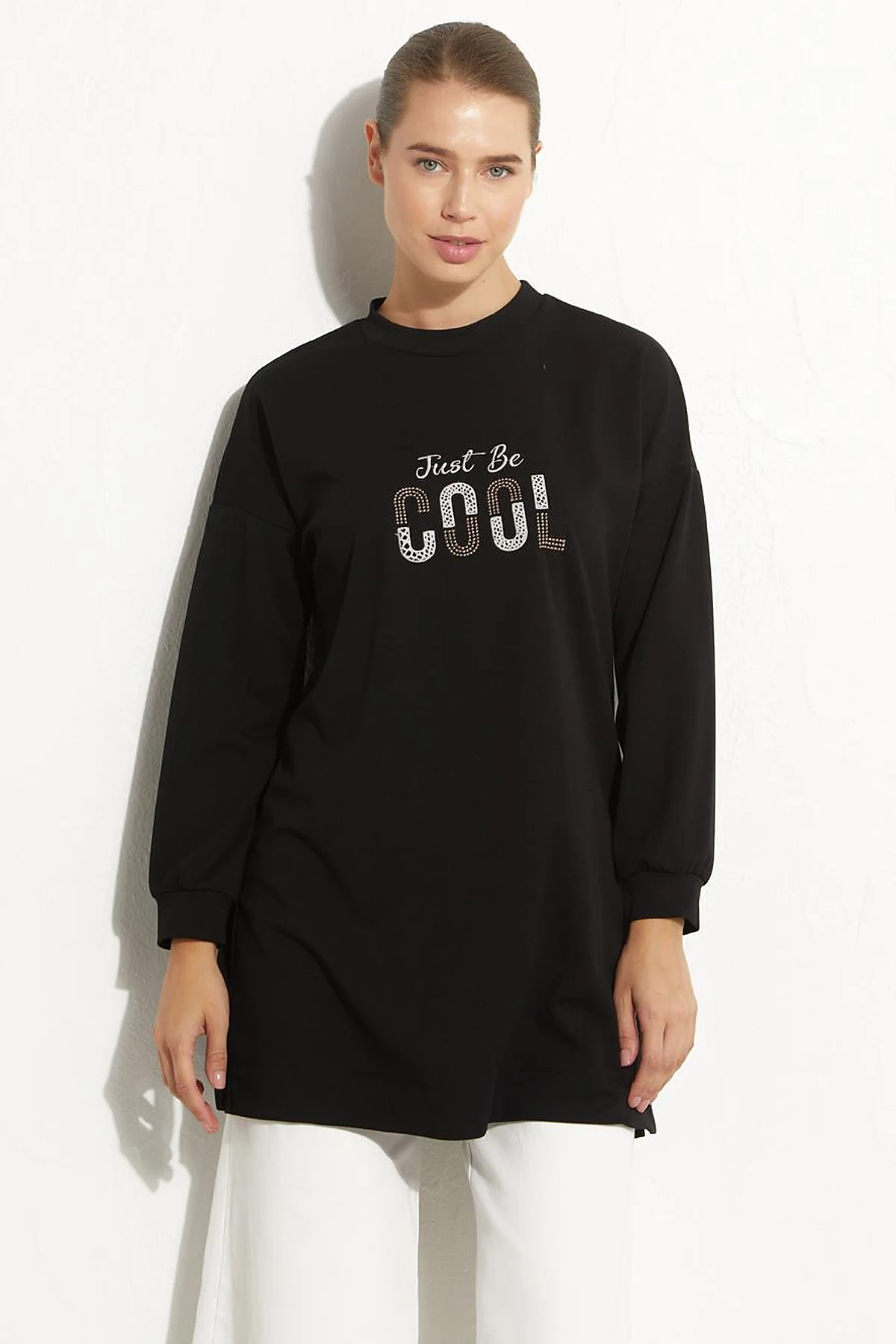 Slogan Embroidered Sweat Black