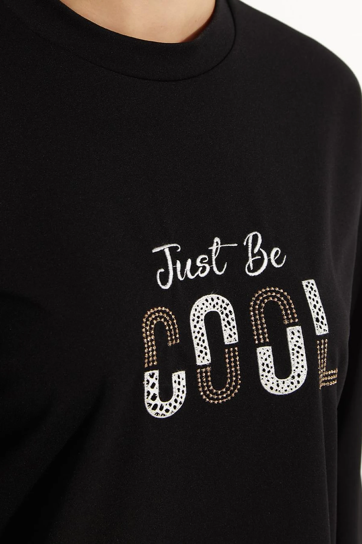 Slogan Embroidered Sweat Black