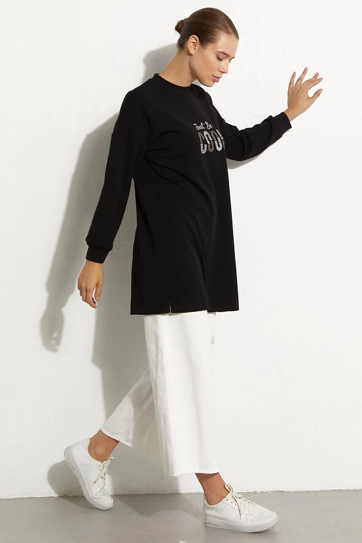 Slogan Embroidered Sweat Black