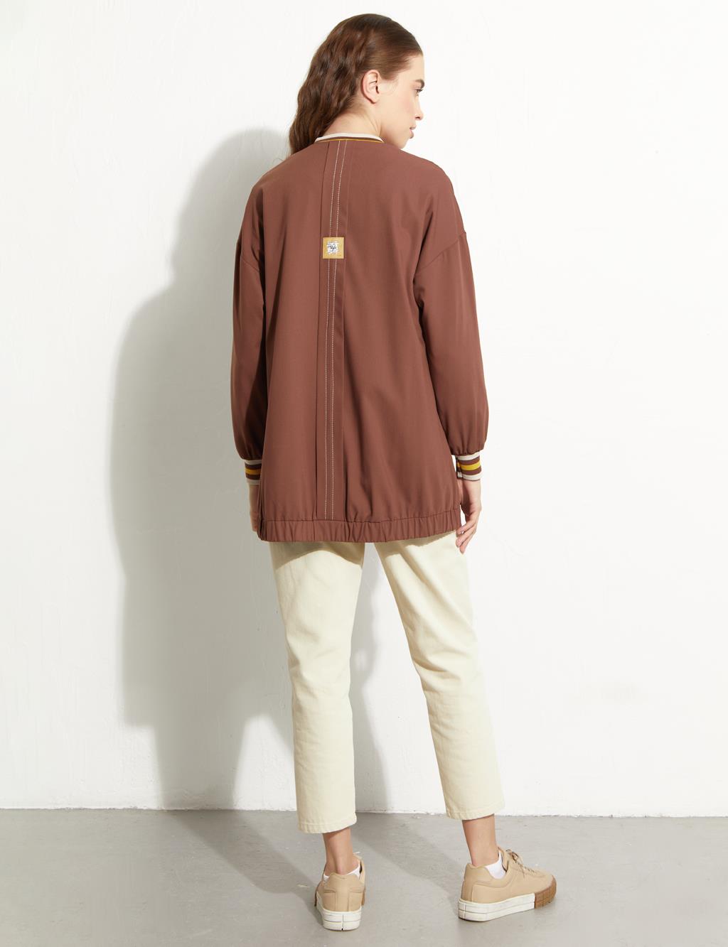 Colorful Ribbed Sports Jacket Brown