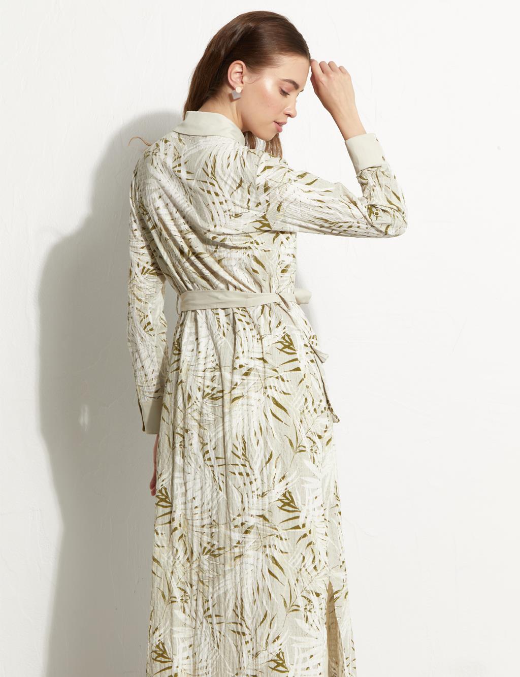 Floral Pattern Dress|Tunic Cream-Khaki