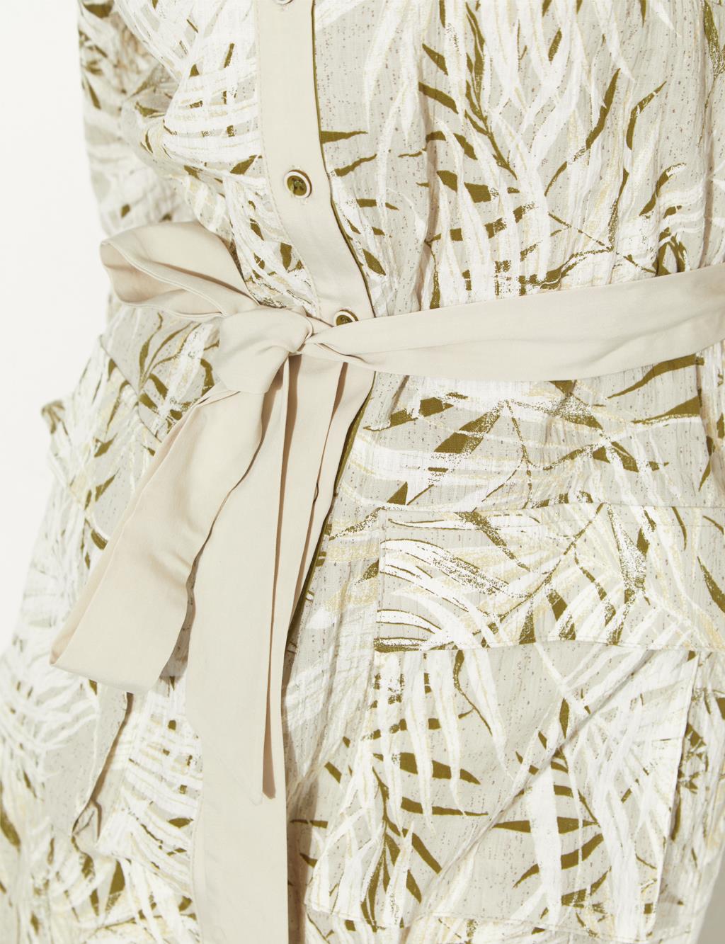 Floral Pattern Dress|Tunic Cream-Khaki