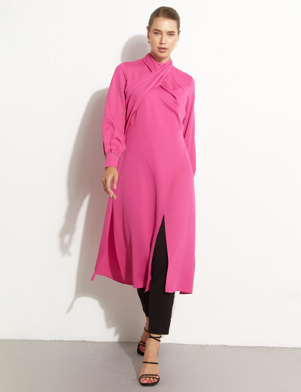 Shawl Collar Wrapped Tunic Fuchsia