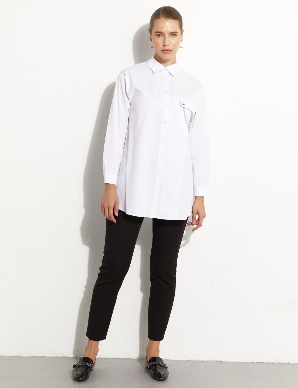 Chain Pocket Detailed Shirt White
